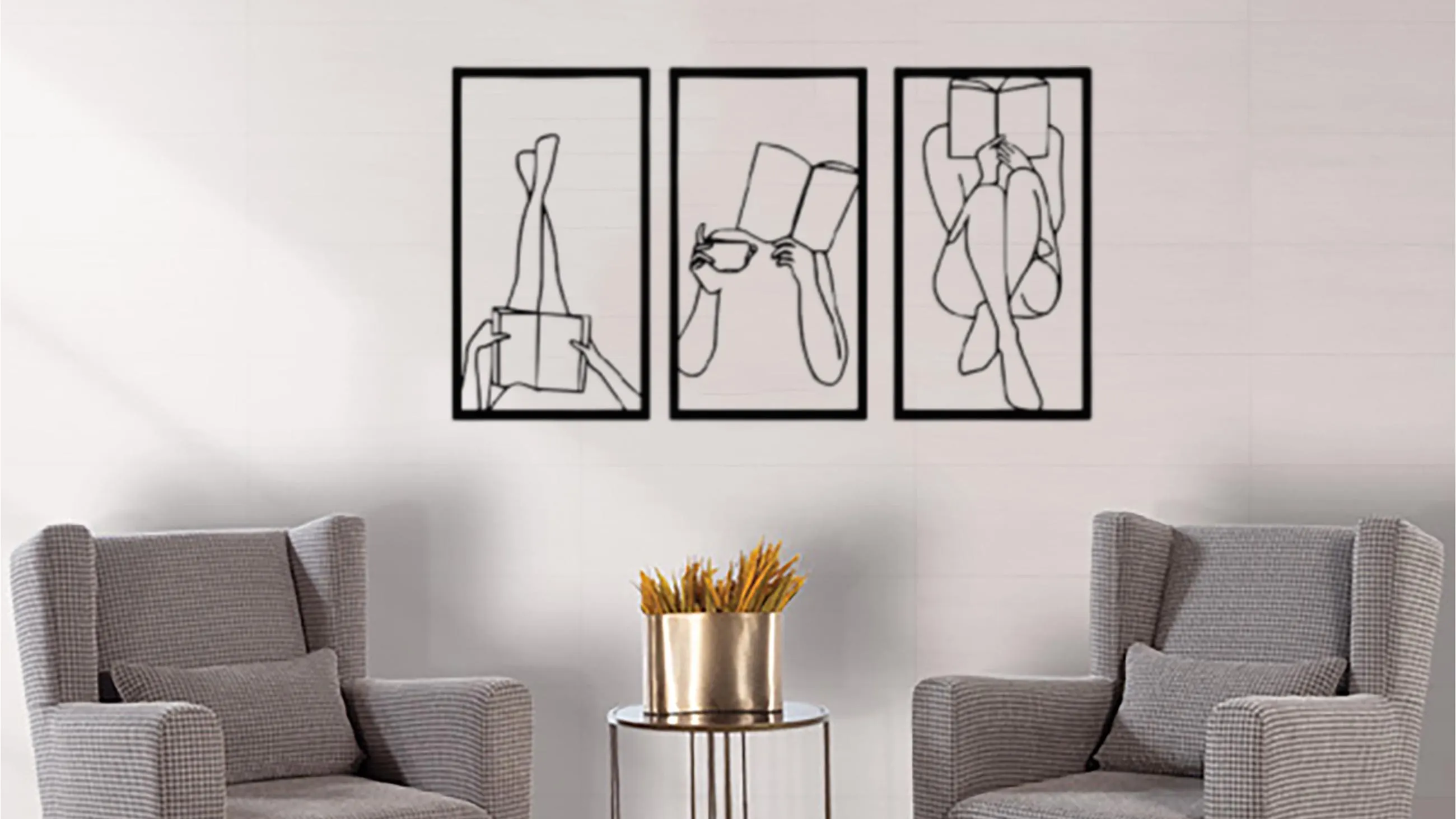 Woman Reading Book Metal Wall Art: Minimalist Feminine Decor