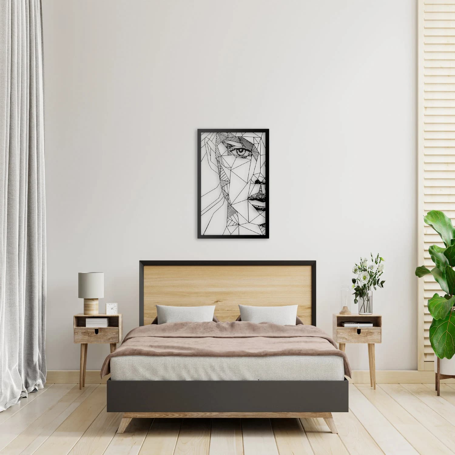 Woman Face Metal Wall Art: Geometric Home Decor (46x70cm) - image 3