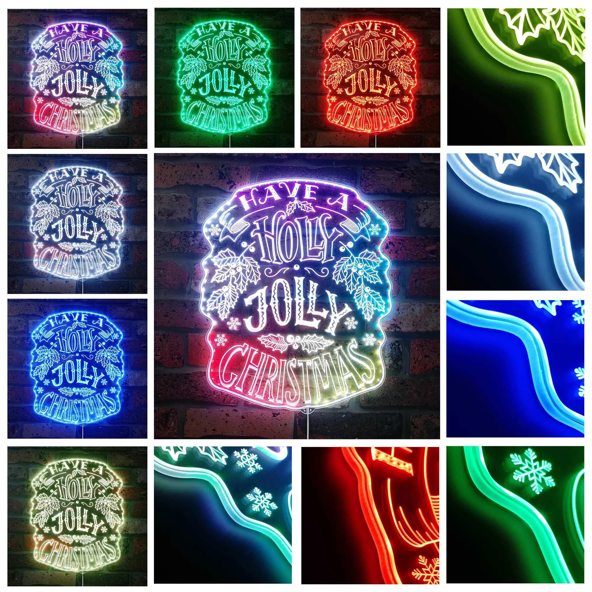 Holly Jolly Christmas RGB Dynamic Glam LED Sign - Cut-to-Edge Shape - Smart 3D Wall Decoration Multicolor Dynamic Lighting st06-fnd-i0066-c - image 3