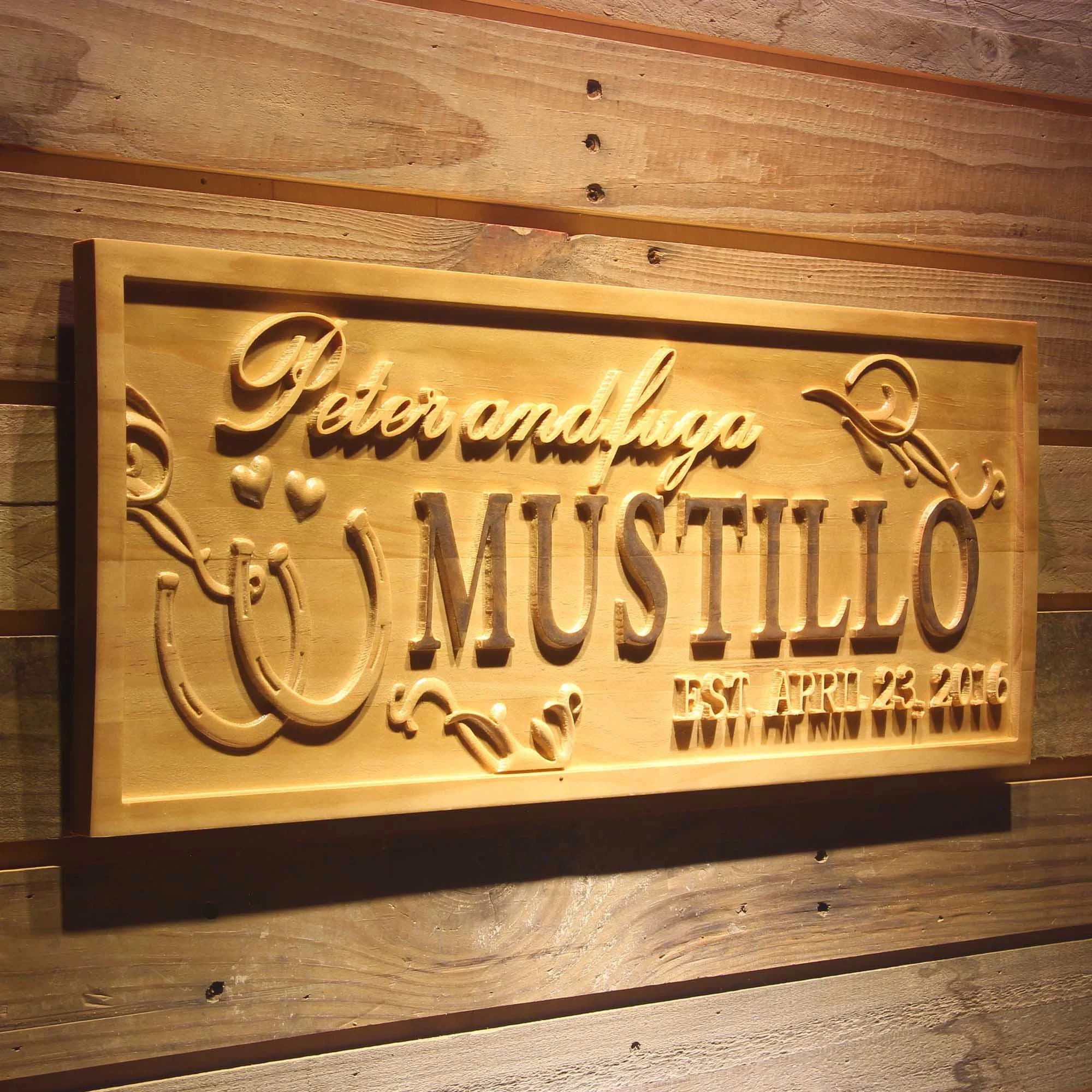 wpa0490 Name Personalized Family Gifts Last First Names Horseshoe Wood Engraved Wooden Sign - image 3