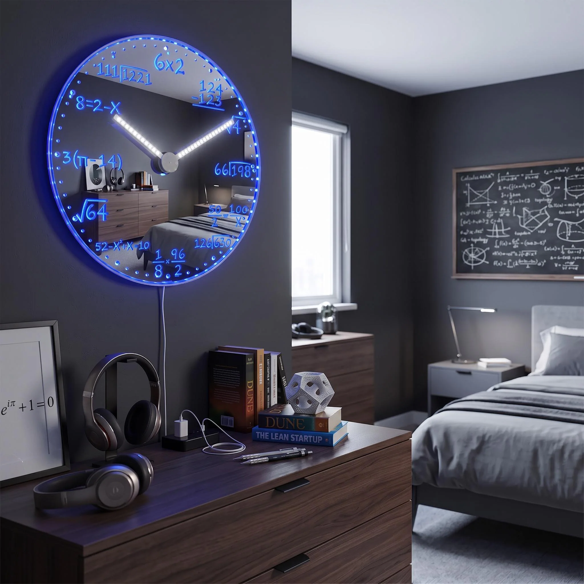 GlowHands Illuminated Clock Hand Math Design Clock | LED Algebra Equation Wall Decor for STEM Room