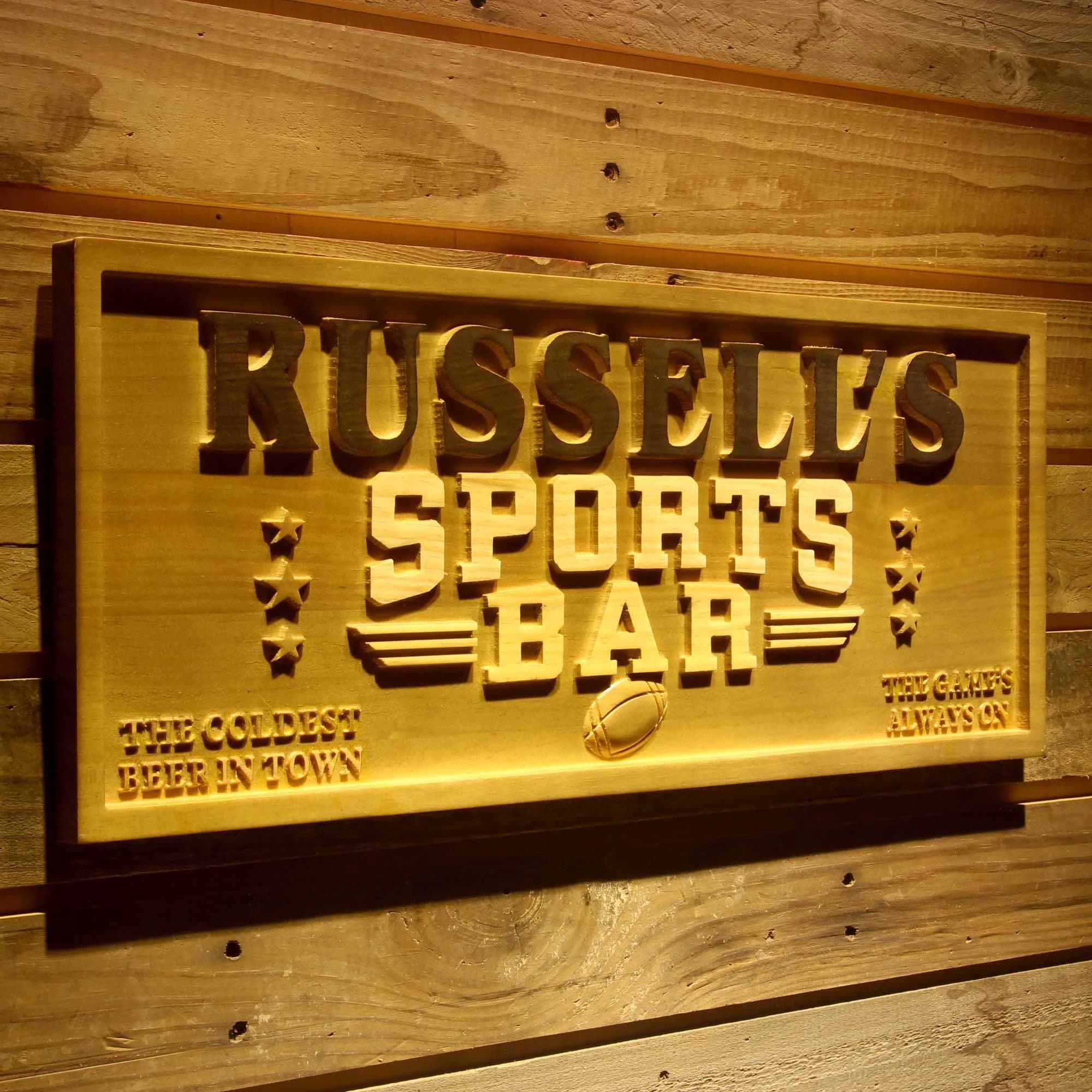 wpa0077 Name Personalized Sports Bar Football Baseball Basketball Man Cave 3D Engraved Wooden Sign - image 4