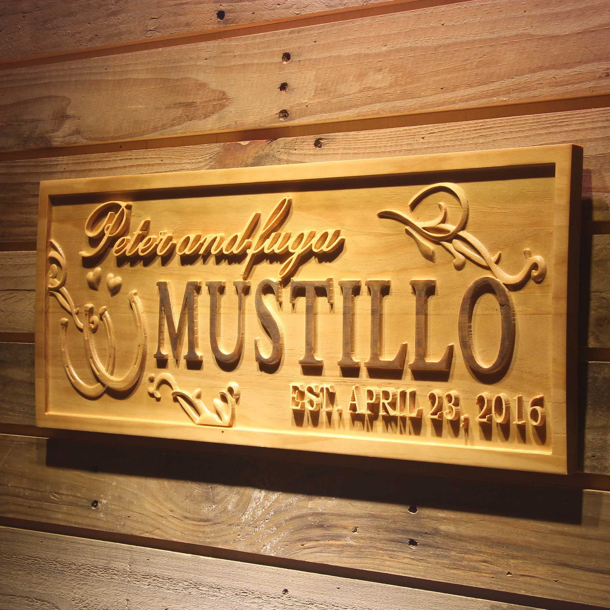 wpa0490 Name Personalized Family Gifts Last First Names Horseshoe Wood Engraved Wooden Sign - image 5