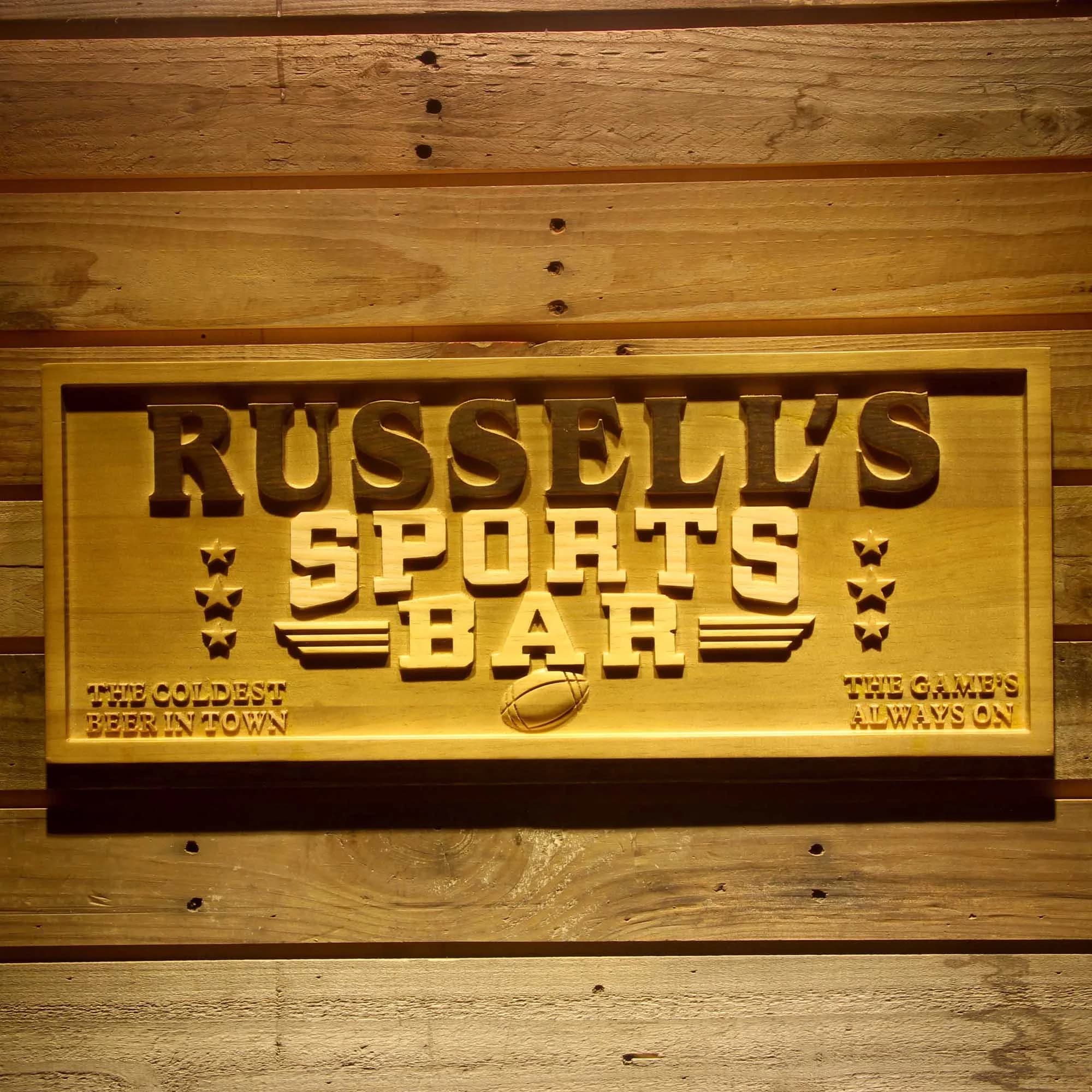 wpa0077 Name Personalized Sports Bar Football Baseball Basketball Man Cave 3D Engraved Wooden Sign - image 3