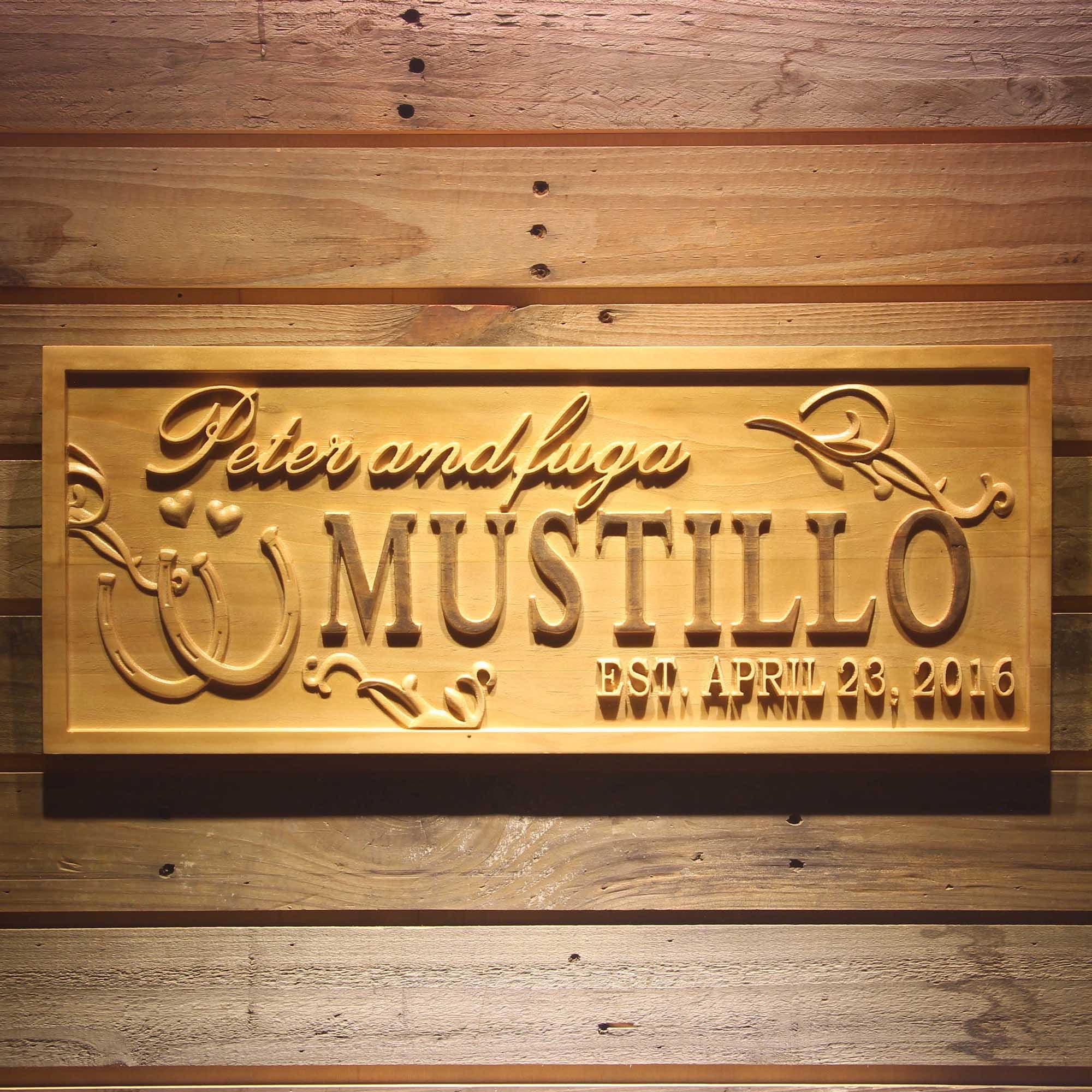 wpa0490 Name Personalized Family Gifts Last First Names Horseshoe Wood Engraved Wooden Sign - image 4