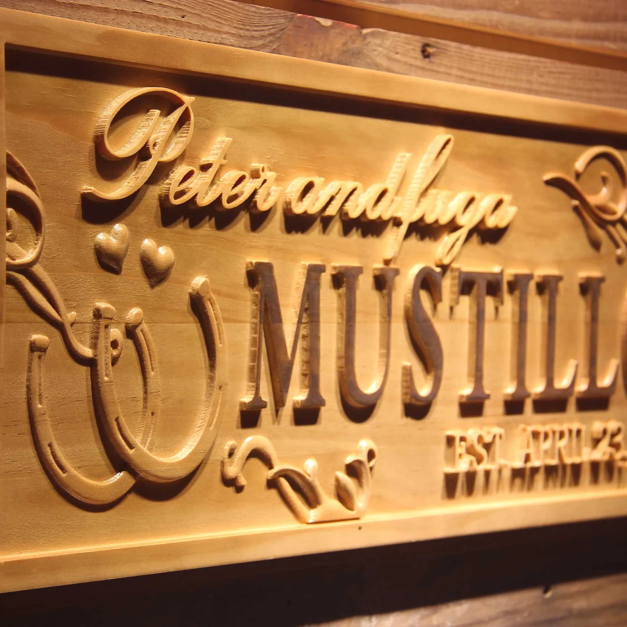 wpa0490 Name Personalized Family Gifts Last First Names Horseshoe Wood Engraved Wooden Sign