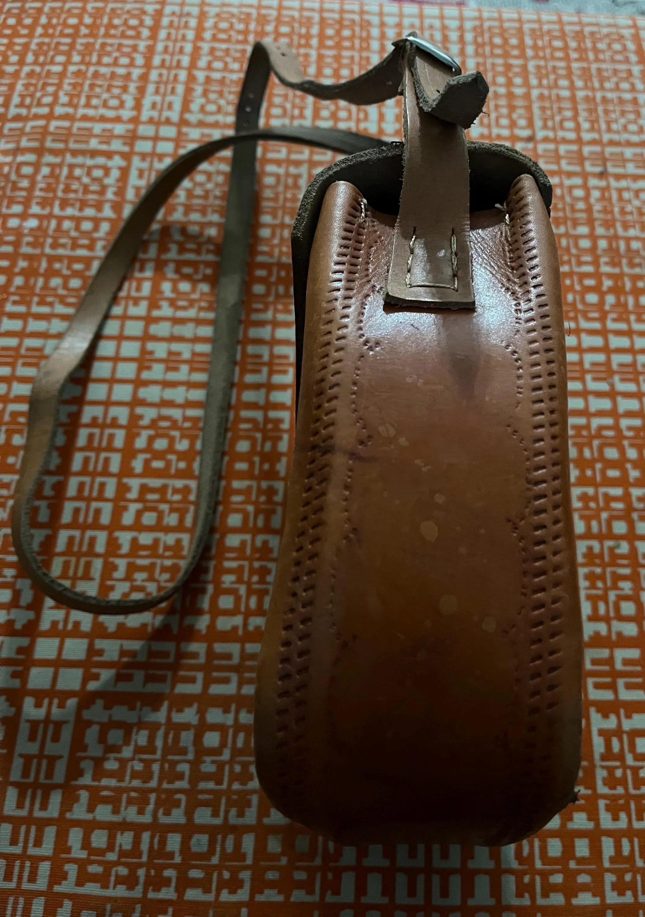 Vintage Woven Leather Crossbody Bag, Boho Handwoven Purse, Brown Cream Textile Shoulder Bag, Rustic Artisan Small Satchel, Festival Hippie - image 5