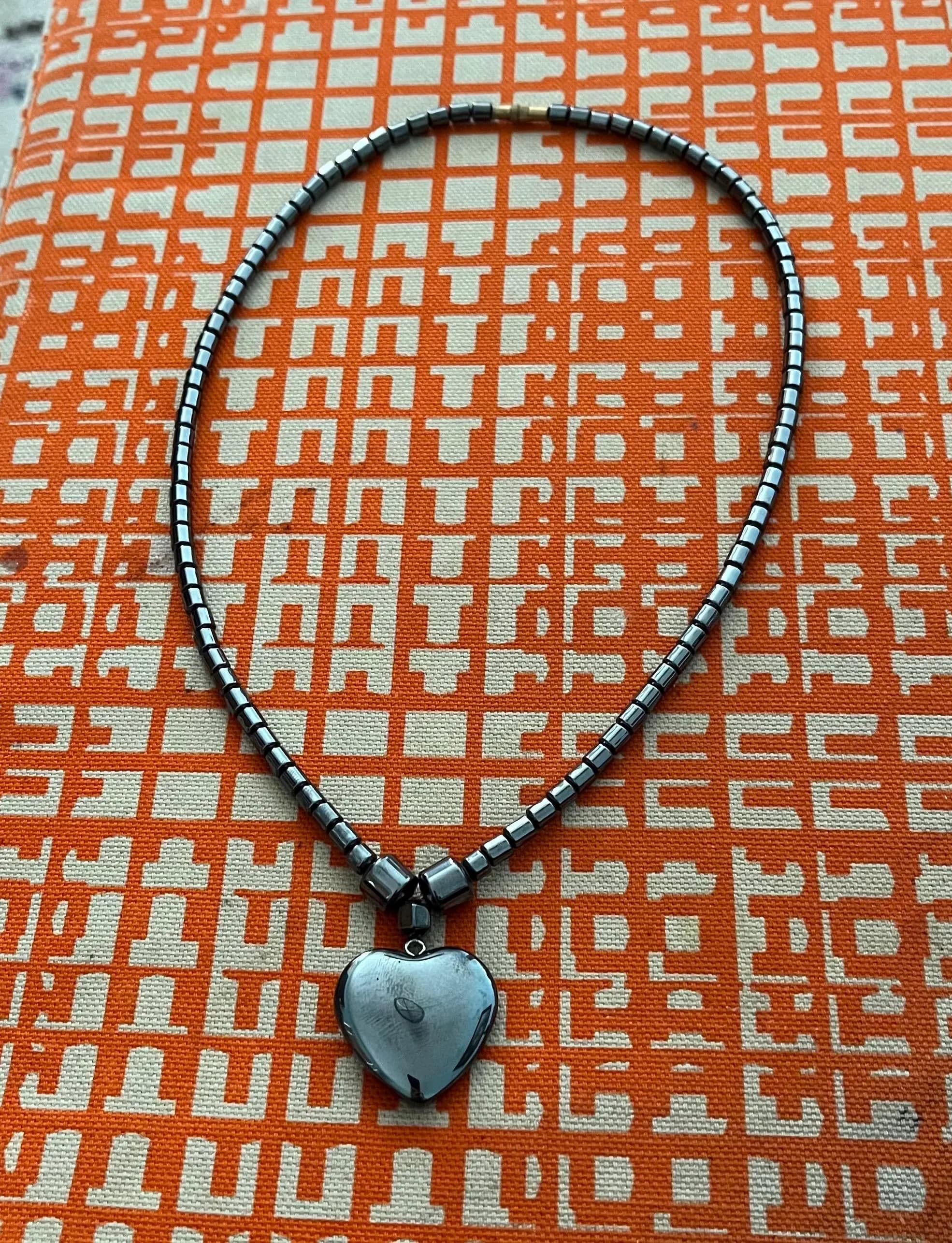 Hematite Beaded Heart Necklace with Green Stone | Magnetic Hematite Jewelry | Healing Crystal Heart Pendant | Minimalist Gift for Her - image 3