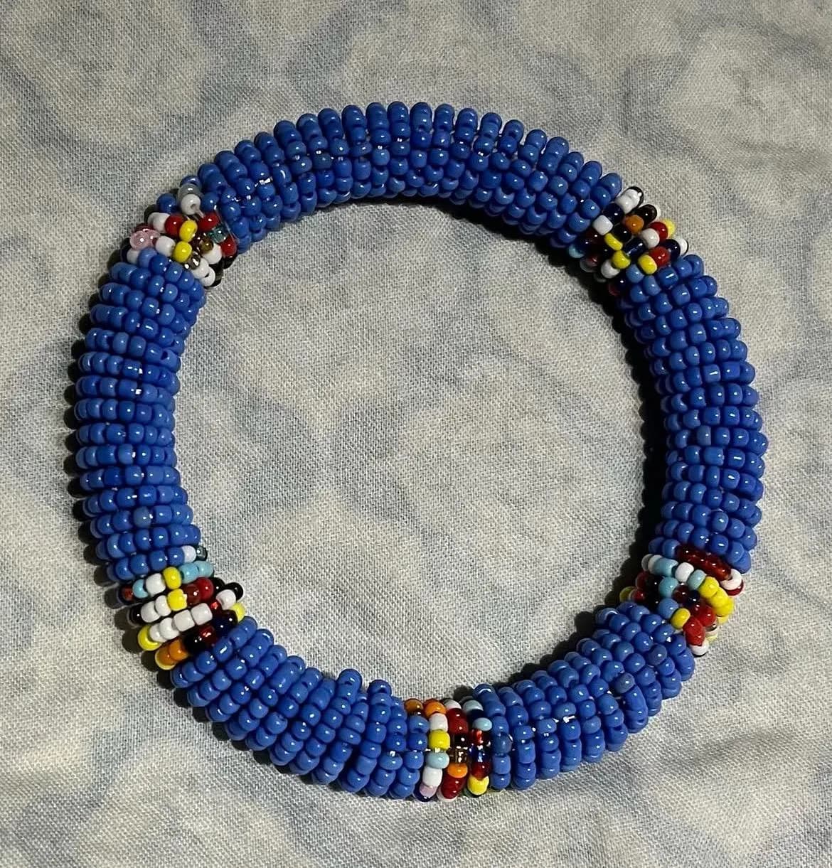 Blue Beaded Bracelet, Handmade Seed Bead Bangle, Stretch Bracelet, Tribal Inspired Jewelry,Colorful Accent Bracelet, Boho Stackable Bracelet