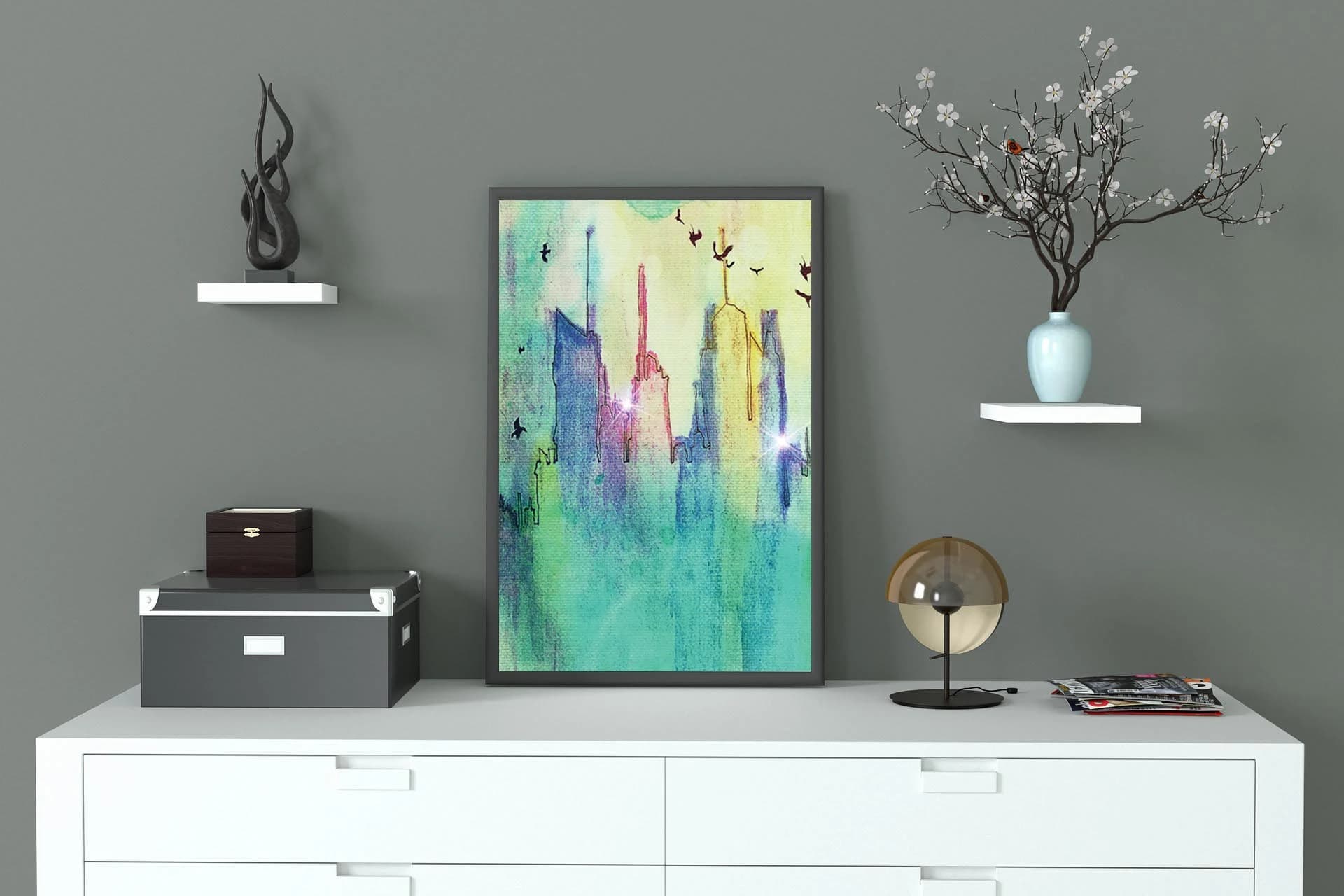 Custom City Modern Illustration, wall art, Printed poster, Abstract Line