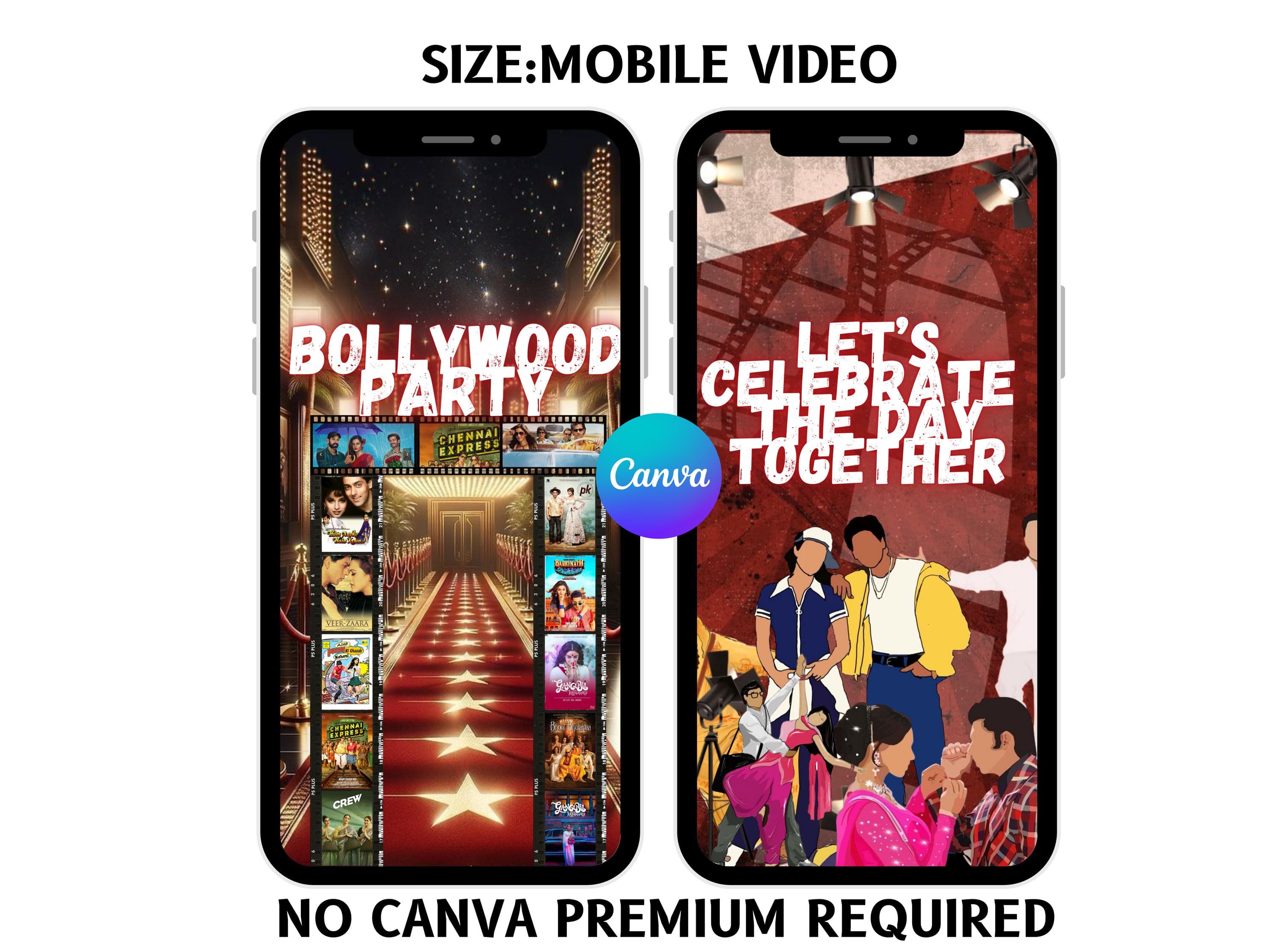 Bollywood themed Birthday Video Invitation Indian Theme, Editable Canva Template Digital Download Bollywood party Birthday invite movie - image 4