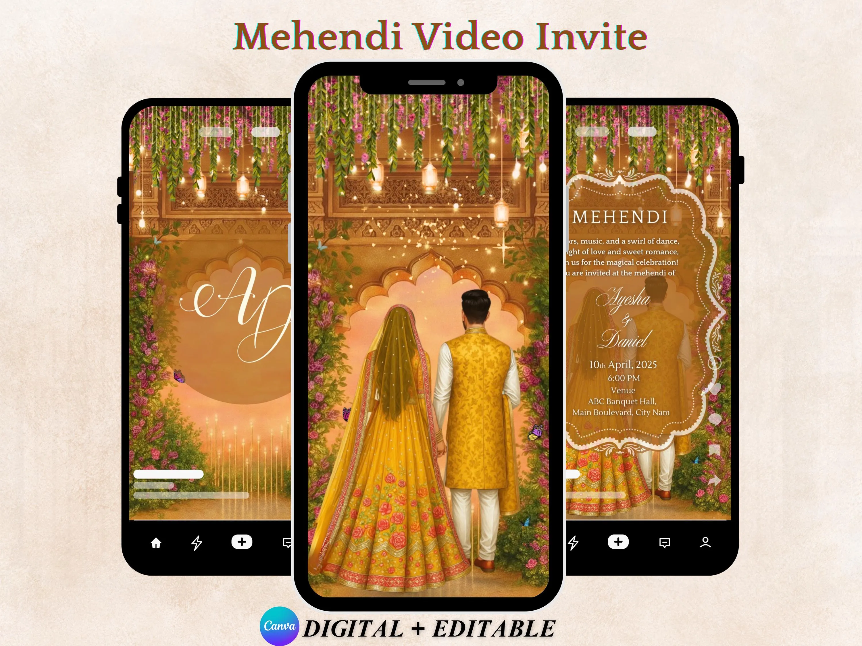 Digital Mehndi & Dholki Invitation Template Animated Mehndi Invite Dholki Invitation Mehendi invitation, Mayoun Mayun Haldi invite