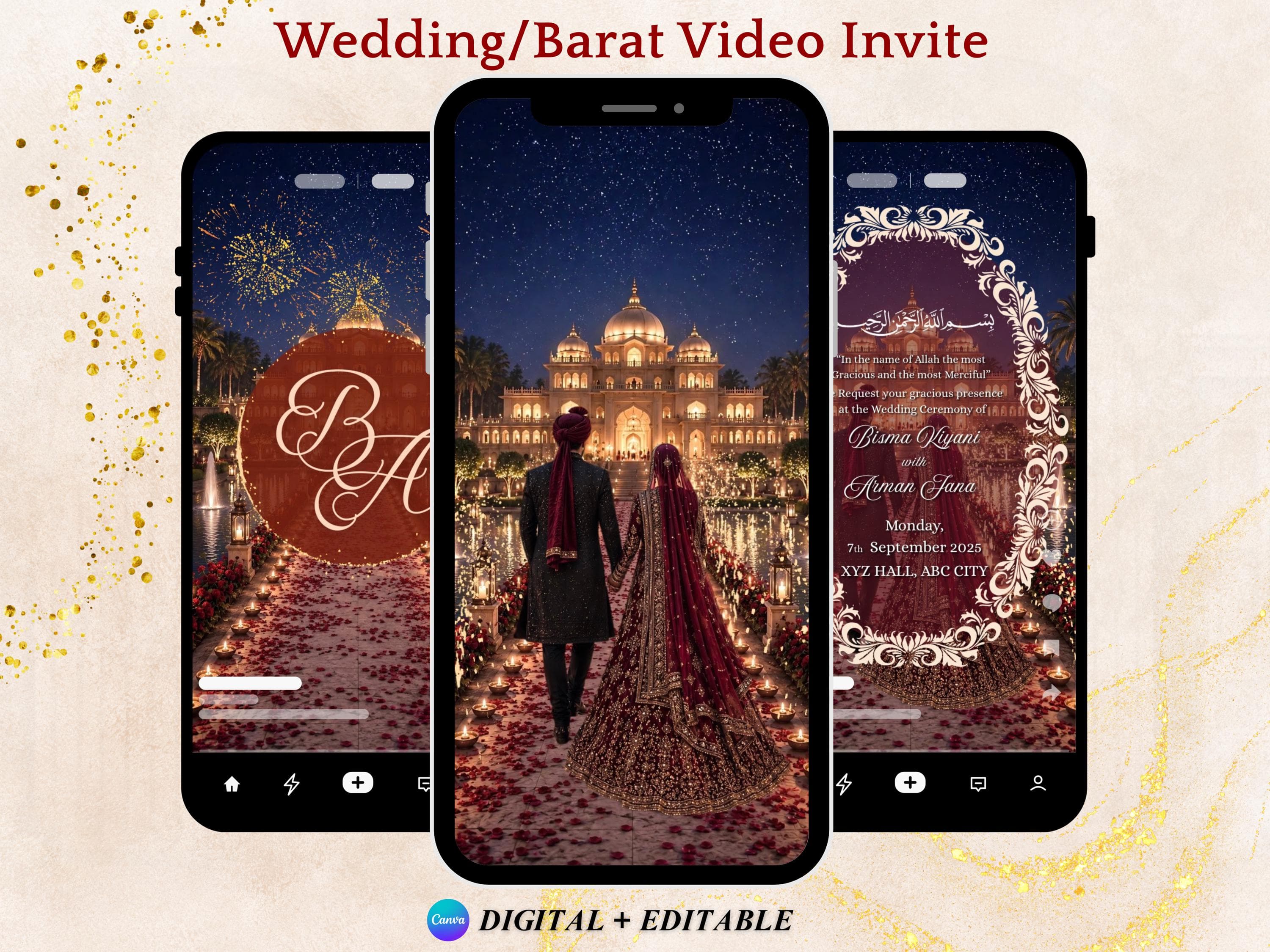 Wedding Video Invite: Barat/Reception Canva Template Barat Wedding Invite Nikkah Invite Muslim Wedding Invite Digital Download Wedding Video