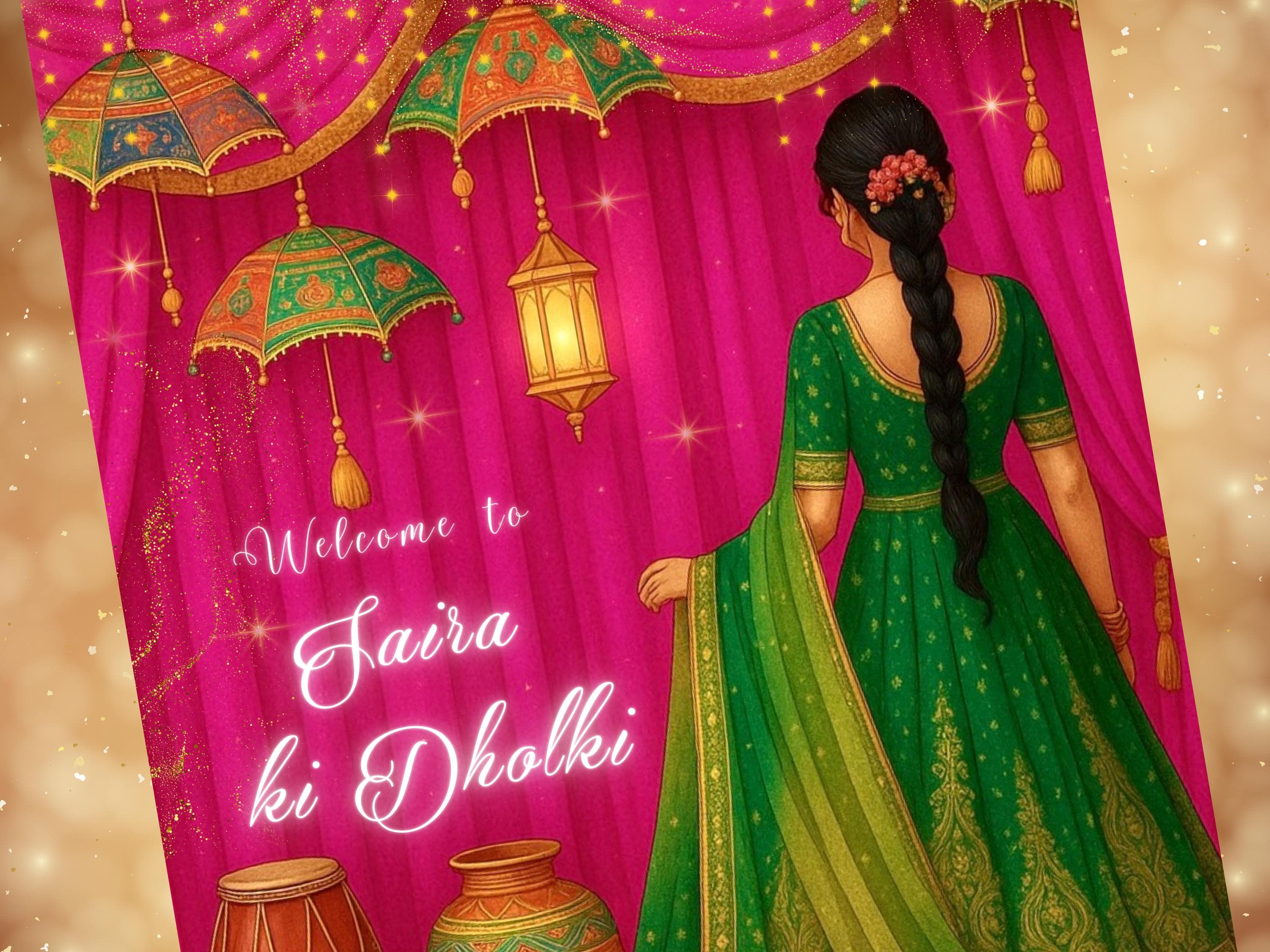 Custom Mehndi Welcome Sign: Indian Umbrella Decor (Digital File, 18x24") - image 3