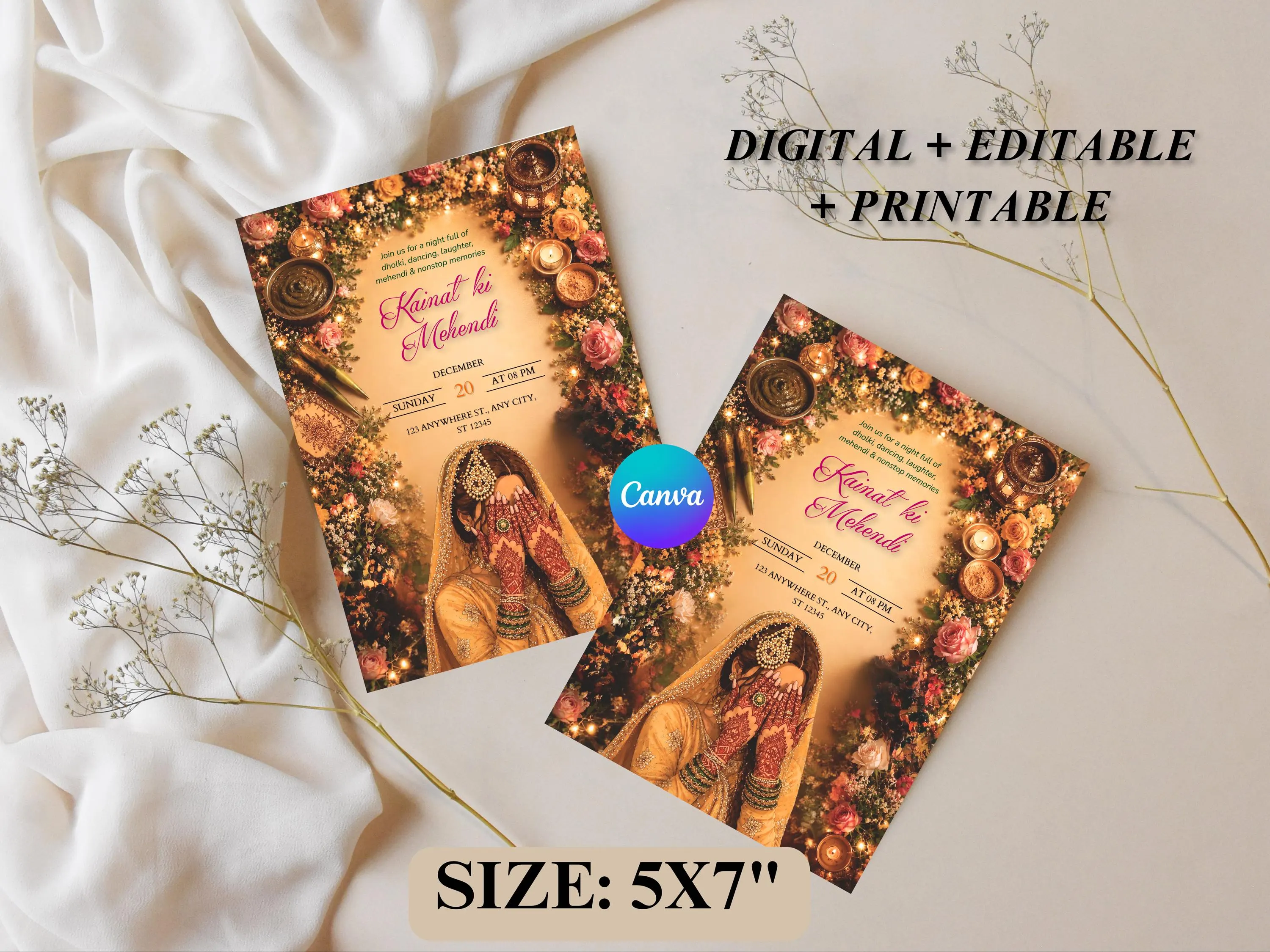 Digital Mehndi & Dholki Invitation Template Printable Mehndi Invite Dholki Invitation Mehendi invitation, Mayoun Mayun Haldi invite - image 5