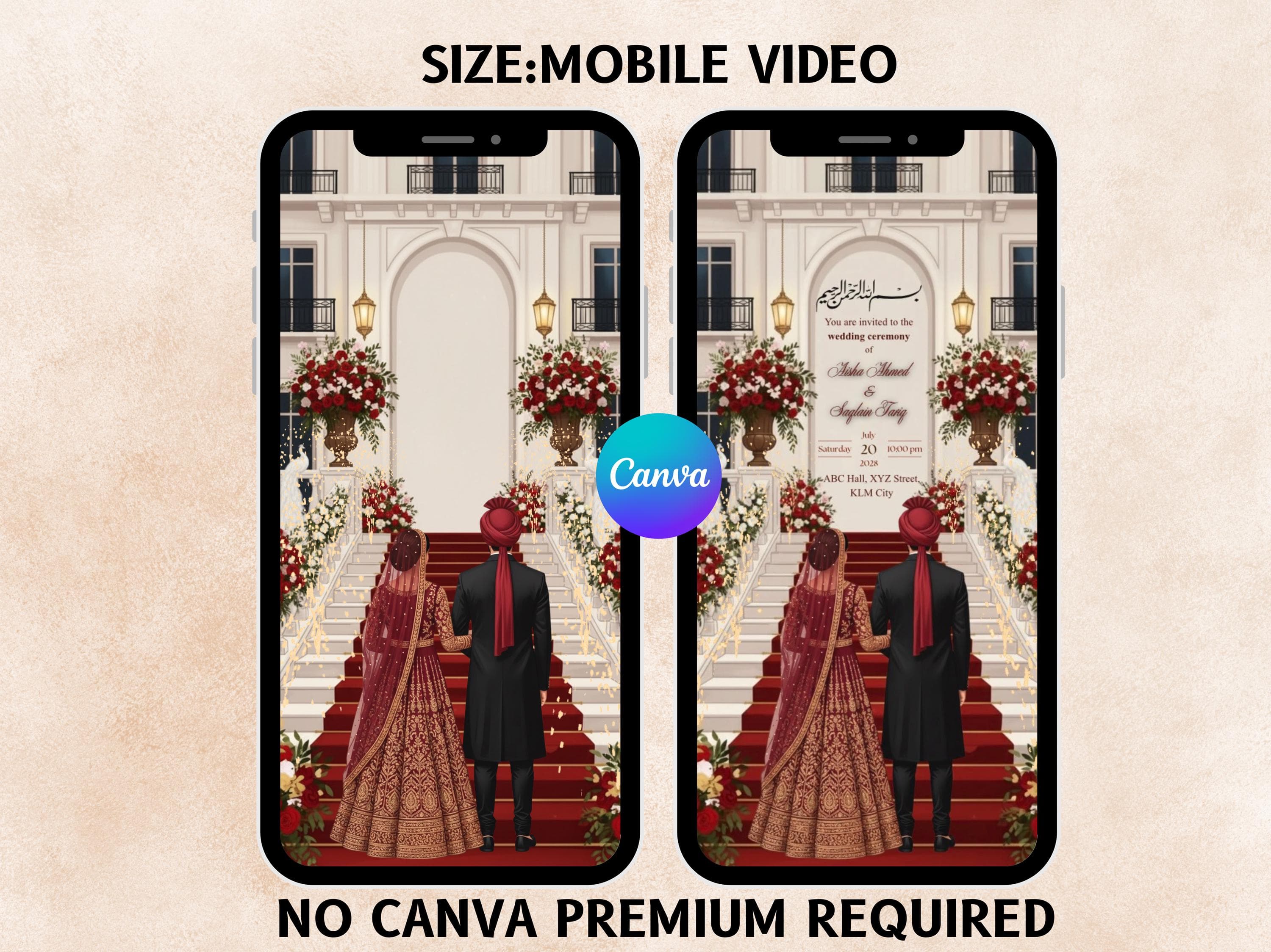 Barat/Reception video invite,wedding invitations, Muslim wedding invite,canva template,Save the date, wedding templates,indian wedding,video - image 3