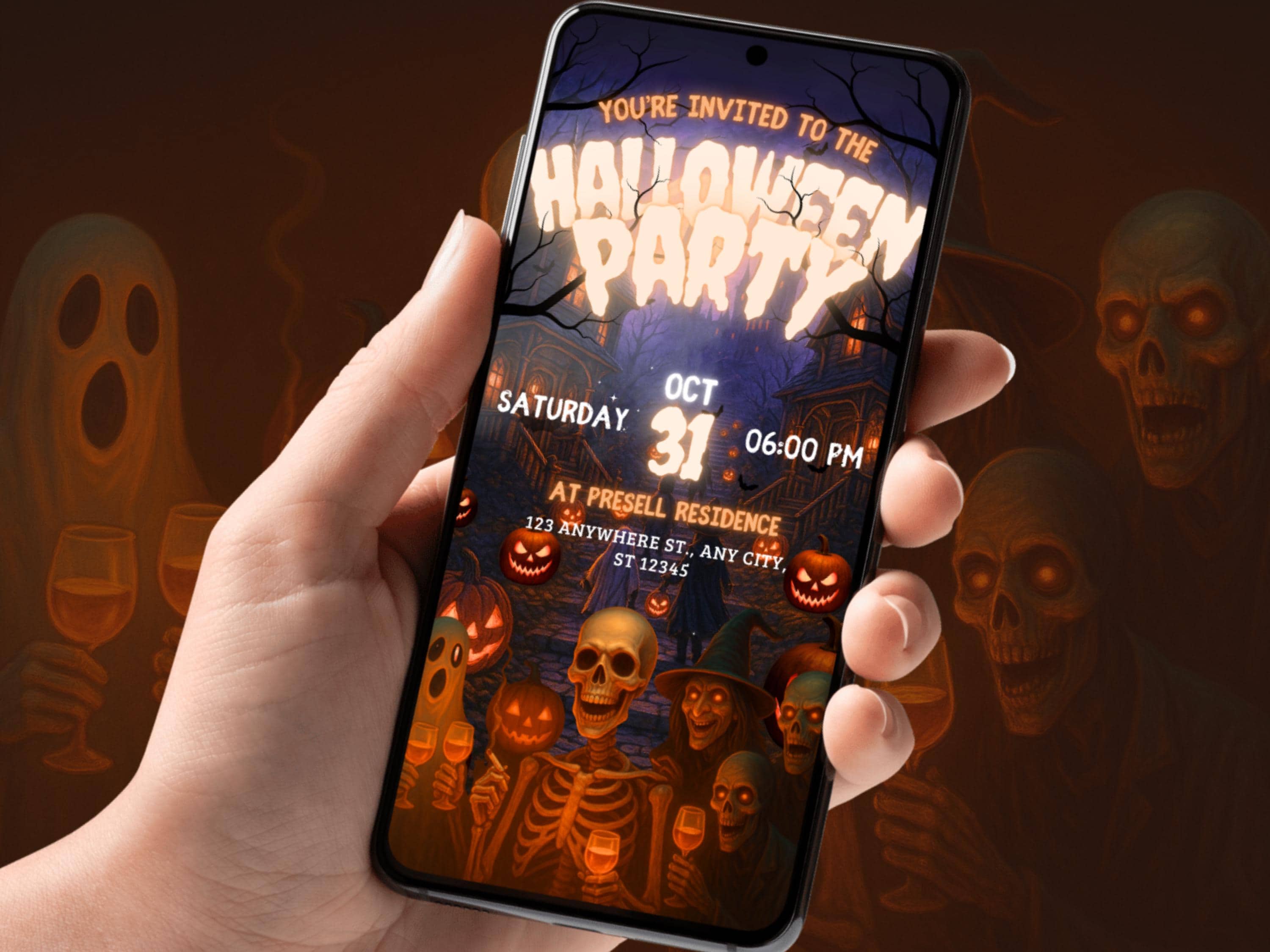 Halloween Video Invitation Canva Template Spooky Vintage Halloween Party Invite Digital Download Personalized Halloween Birthday Invites