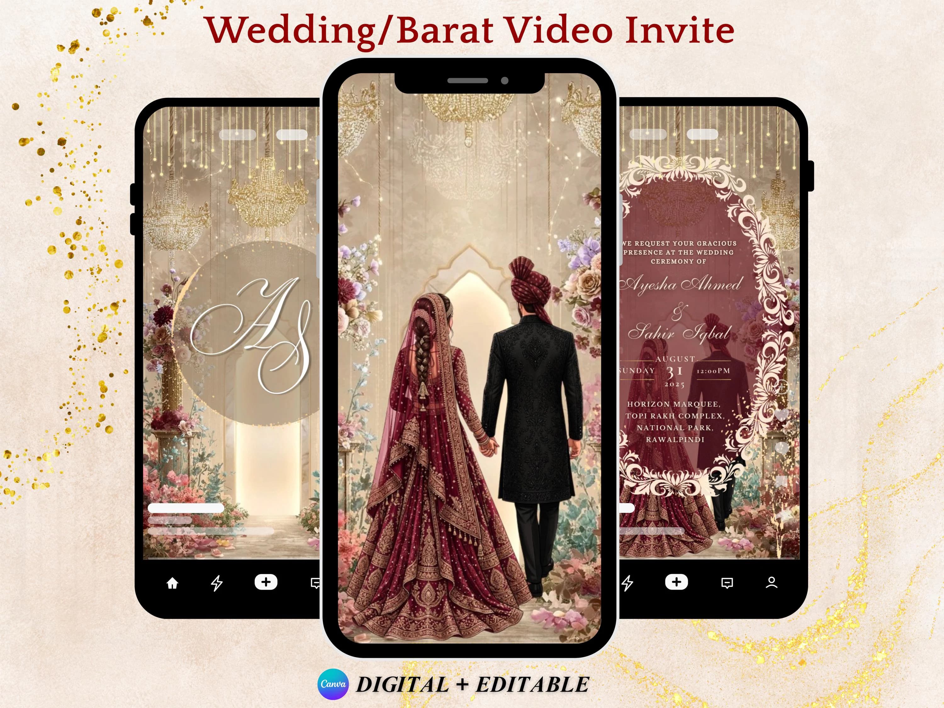 Wedding Video Invite: Barat/Reception Canva Template Barat Wedding Invite Nikkah Invite Muslim Wedding Invite Digital Download Wedding Video