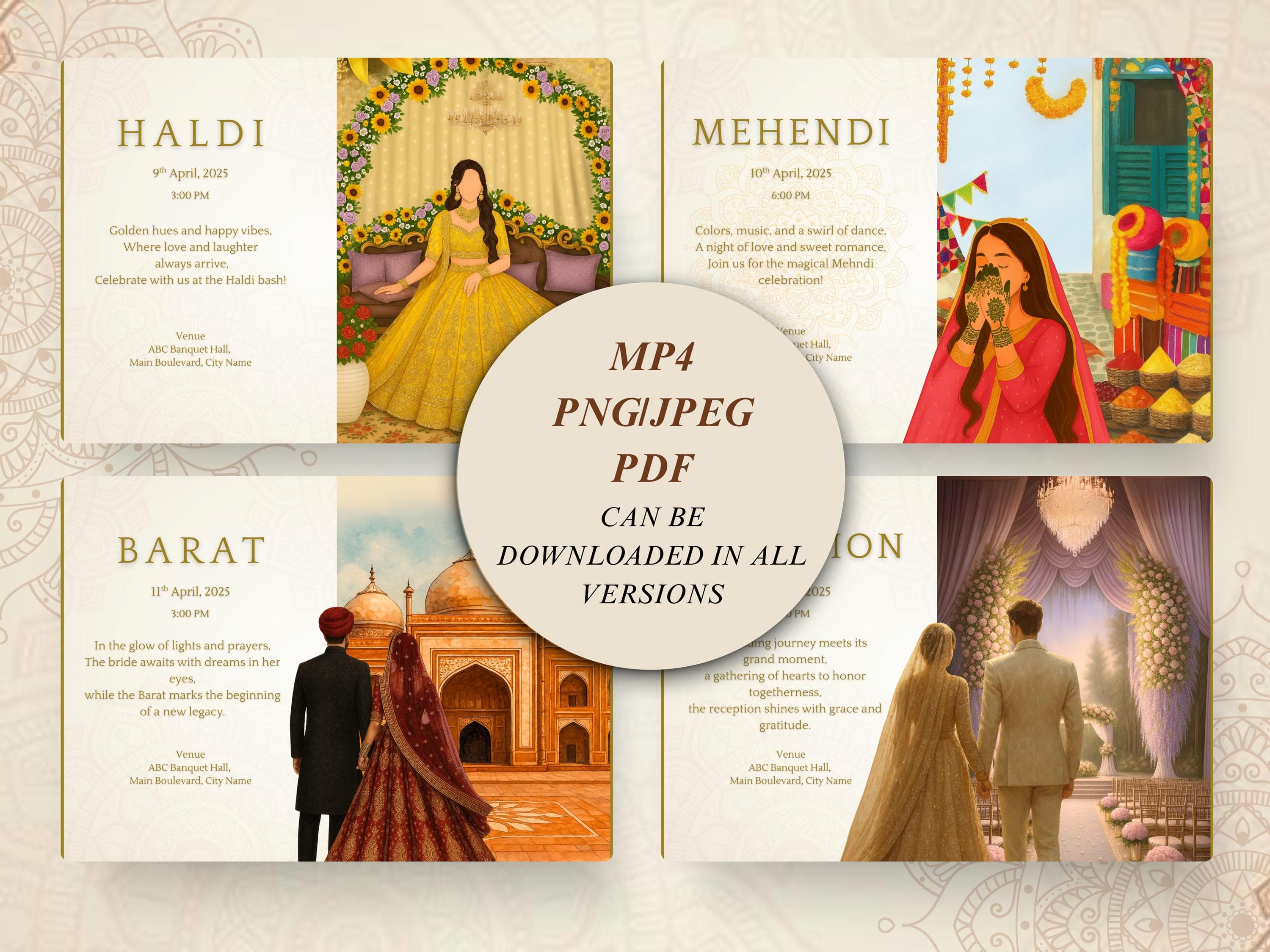 Wedding Video/PNG Invite wedding invitations Muslim wedding invite Canva template Save the date  Indian wedding templates digital download - image 3