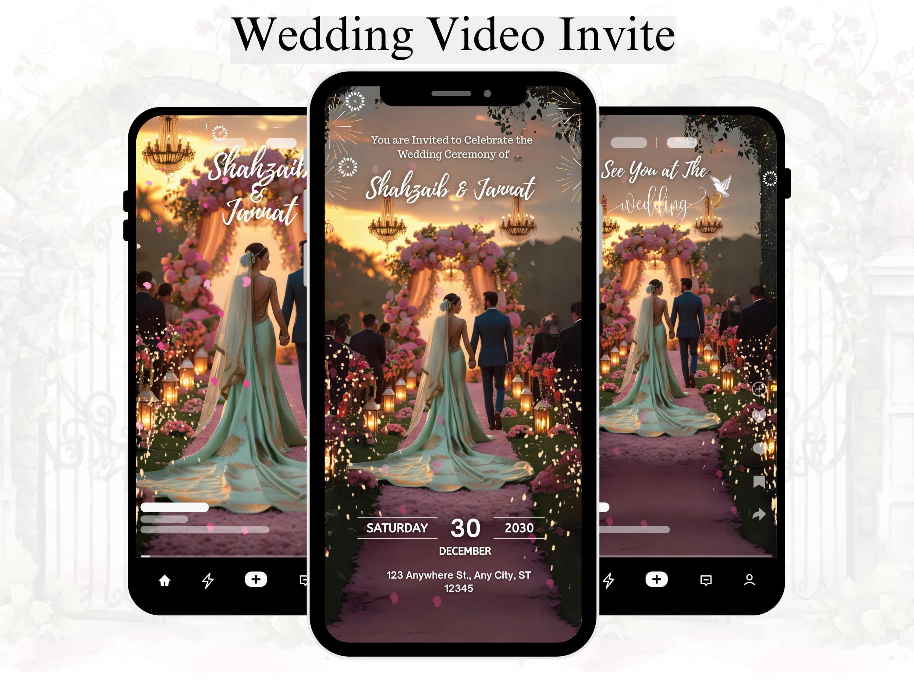 Elegant Wedding Video Invitation: Editable Canva Template (Mobile Size Digital Download