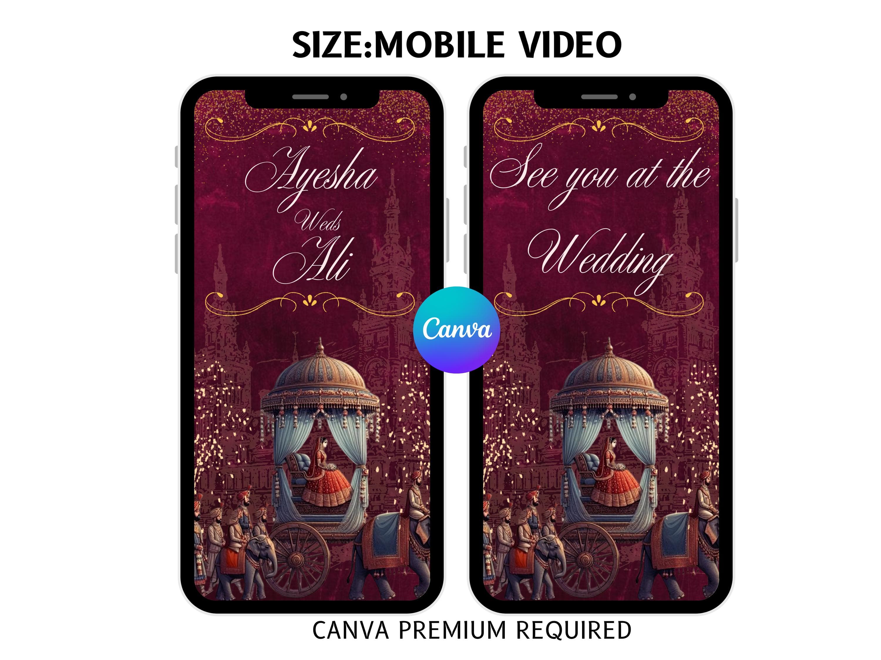 Barat/reception Wedding Video Invite wedding invitation Muslim wedding invite canva template Save the date wedding template digital download - image 3