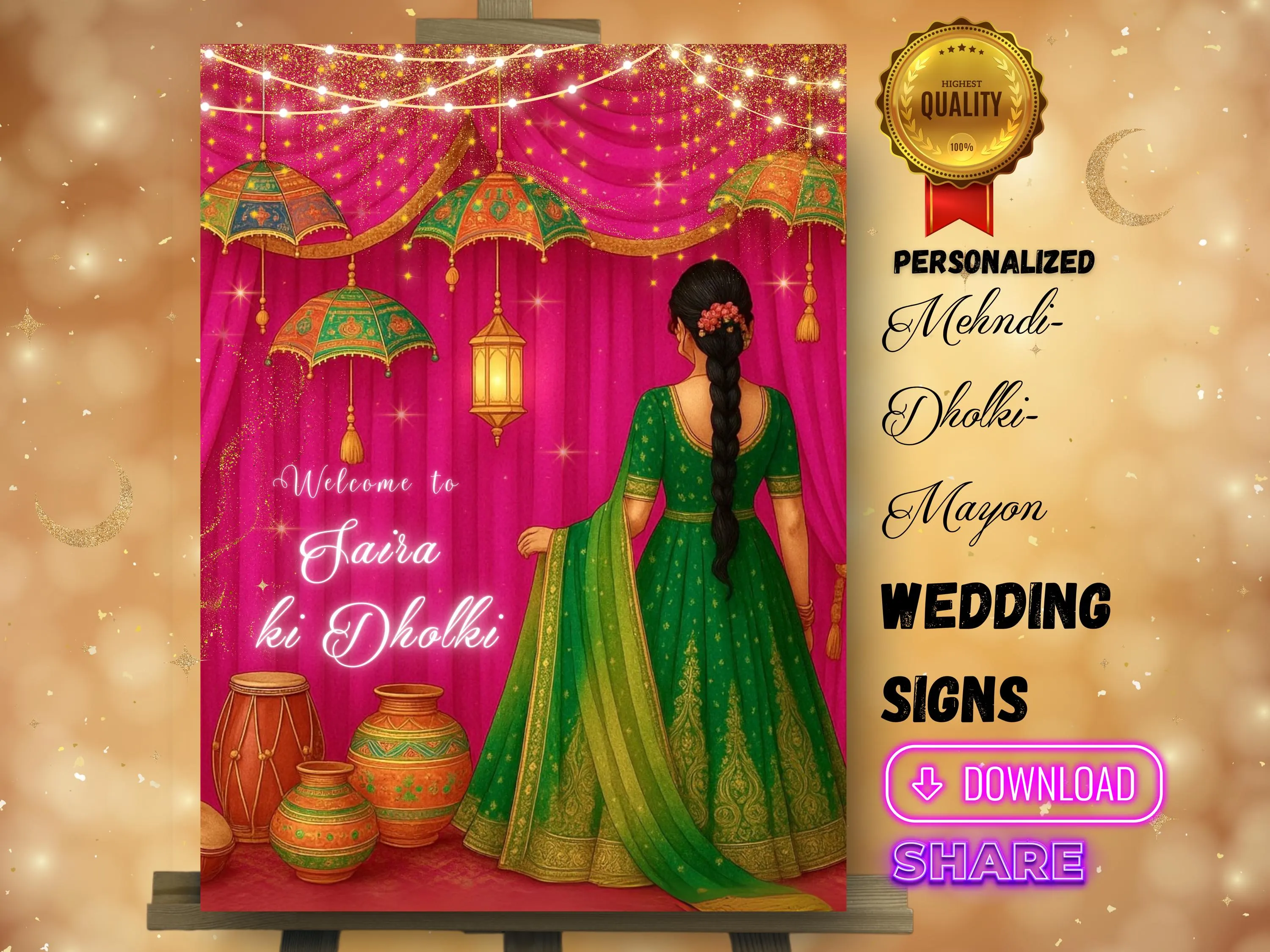 Custom Mehndi Welcome Sign: Indian Umbrella Decor (Digital File, 18x24")