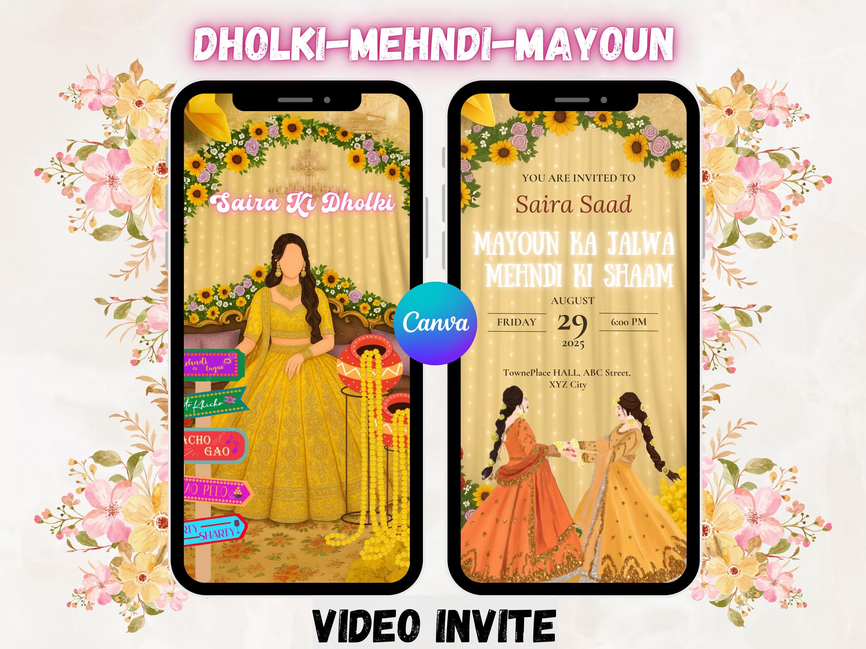 DHOLKI/MEHNDI/MAYOUN video invite,wedding invitations,Muslim wedding invite,canvatemplate,Save the date,weddingtemplates,indianwedding,video