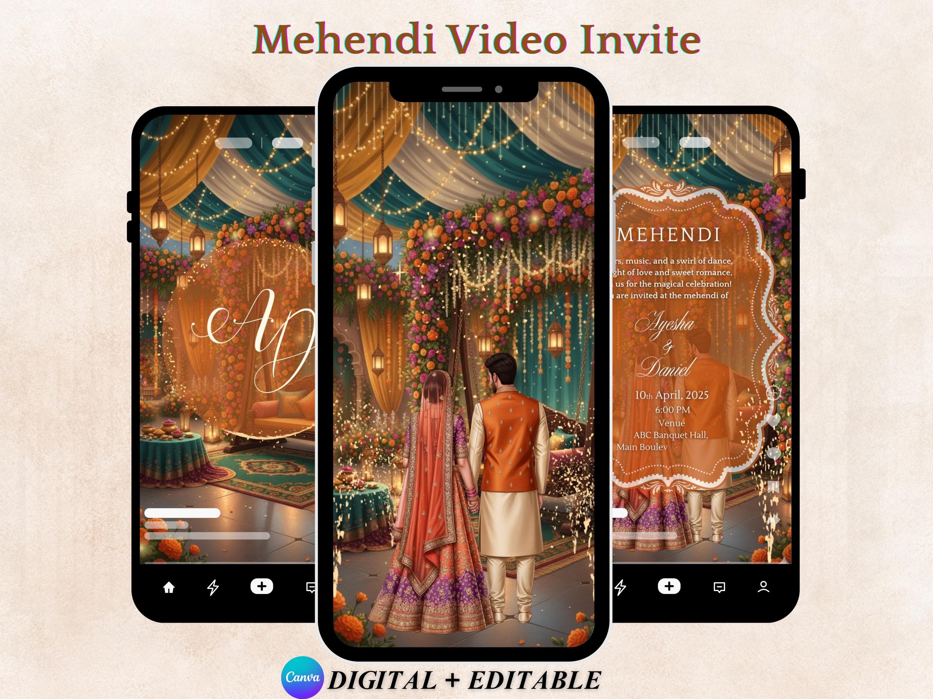 Digital Mehndi & Dholki Invitation Template Animated Mehndi Invite Dholki Invitation Mehendi invitation, Mayoun Mayun Haldi invite