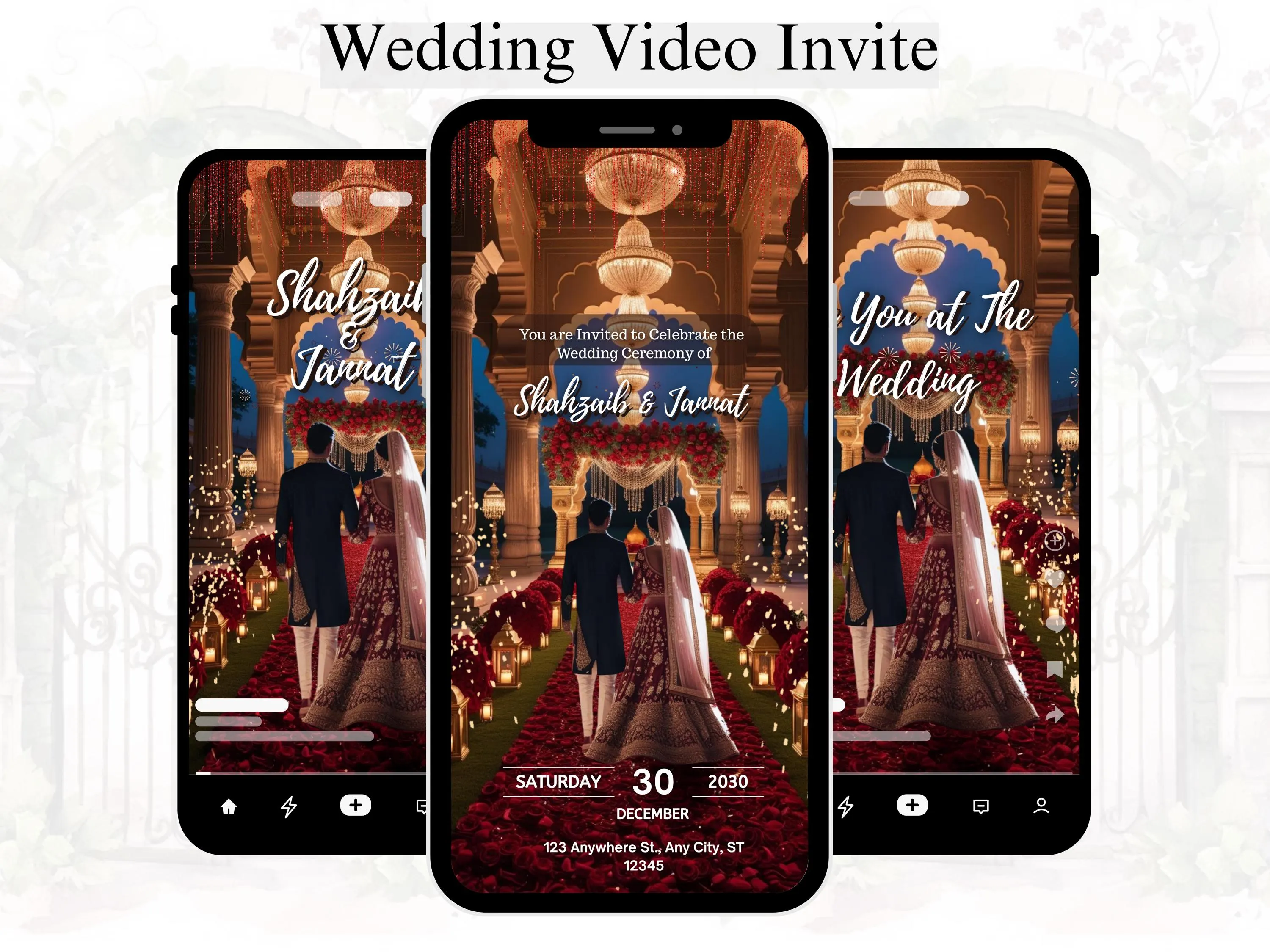 Elegant Wedding Video Invitation: Editable Canva Template (Mobile Size Digital Download