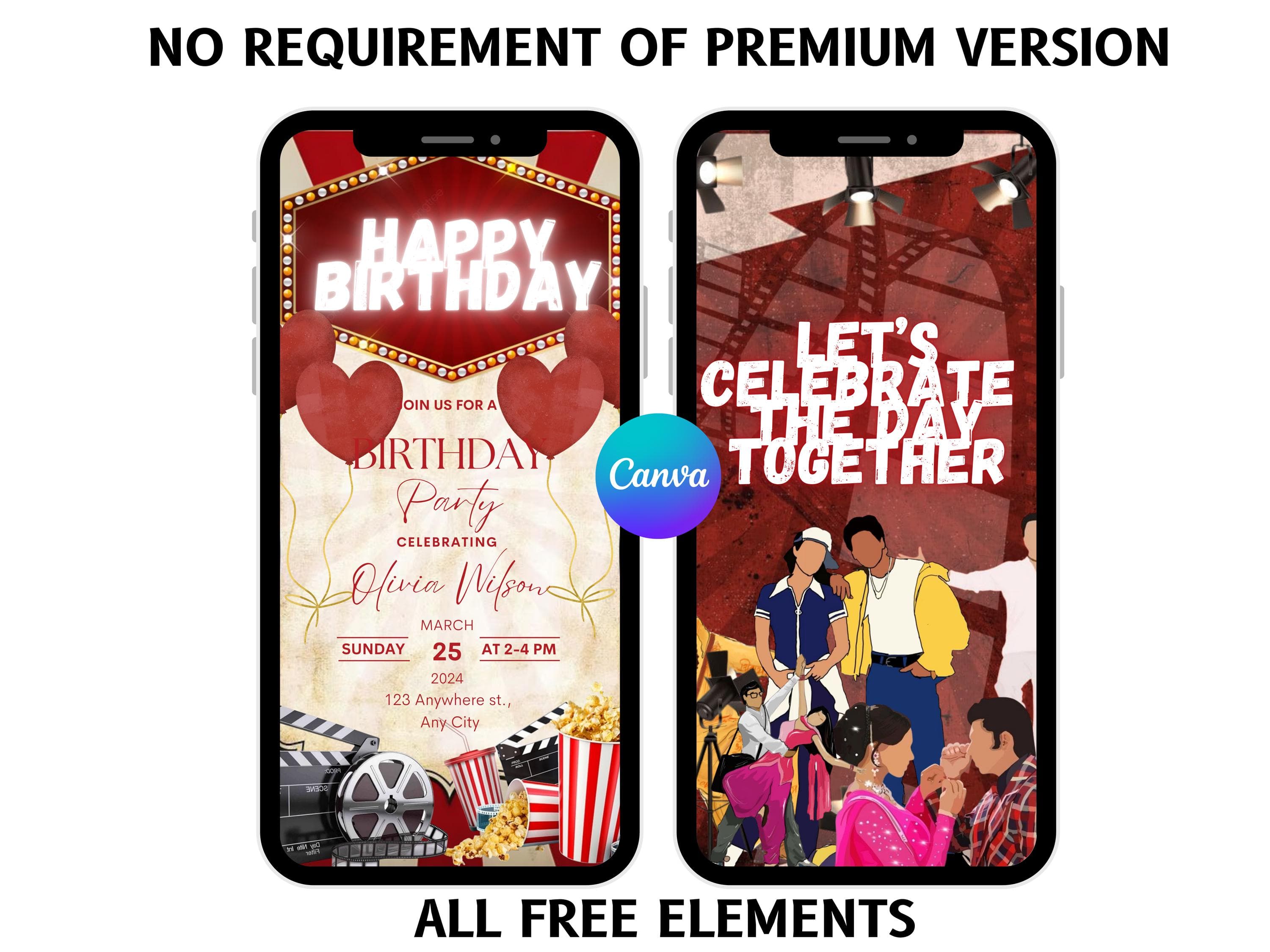 Bollywood themed Birthday Video Invitation Indian Theme, Editable Canva Template Digital Download Bollywood party Birthday invite movie - image 5