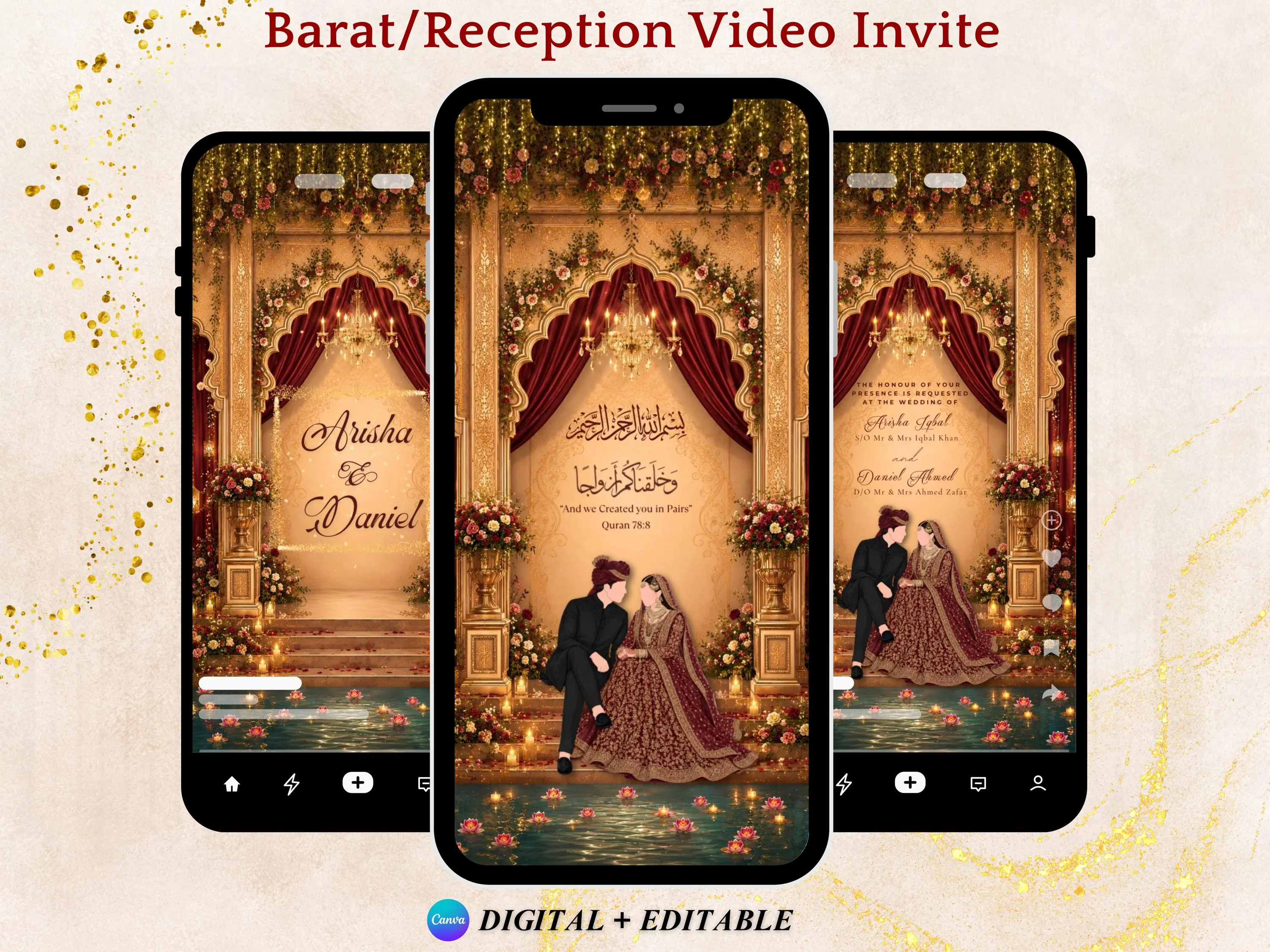 Wedding Video Invite: Barat/Reception Canva Template Barat Wedding Invite Nikkah Invite Muslim Wedding Invite Digital Download Wedding Video