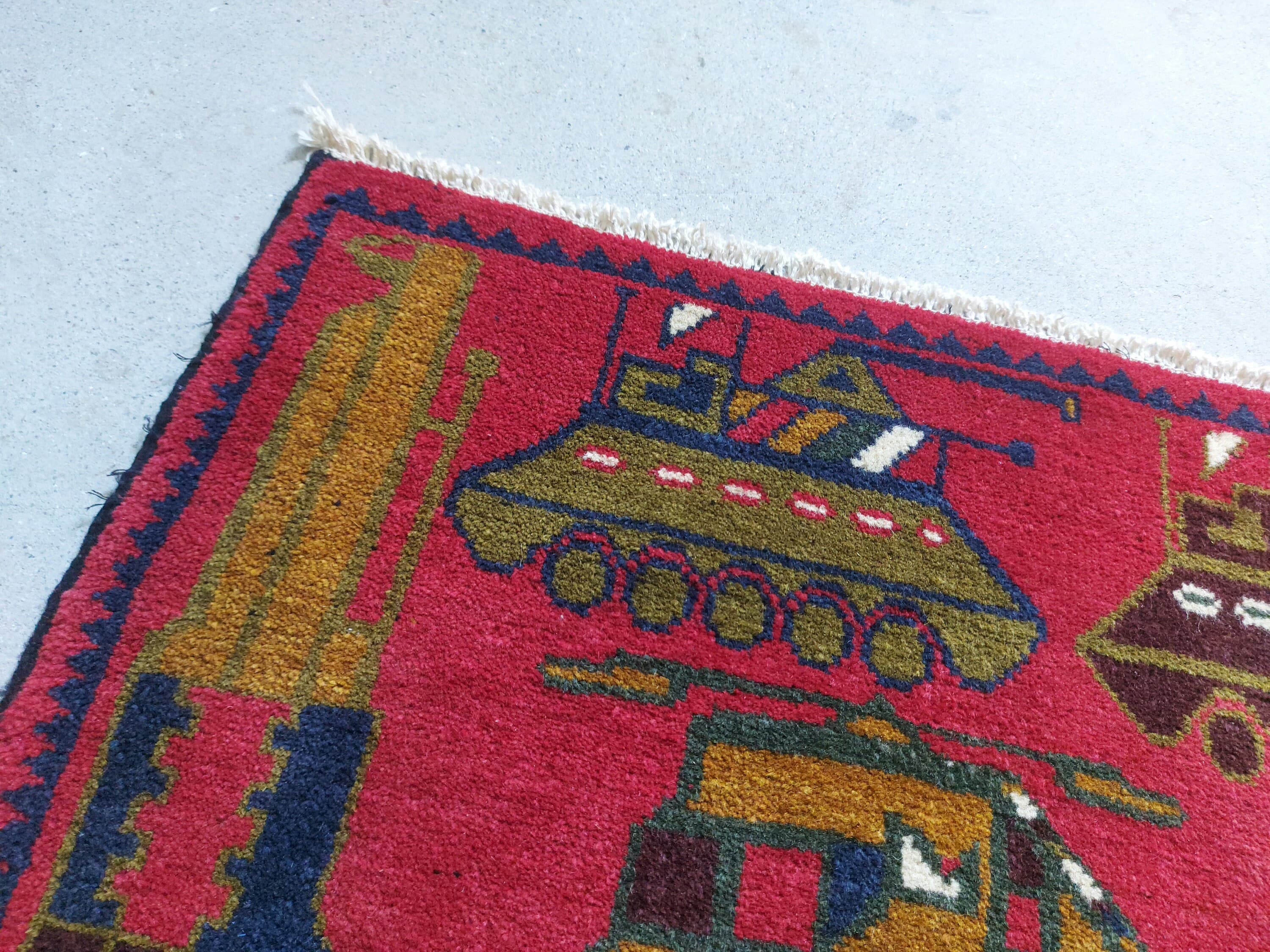 68x42 cm Handmade Afghan war rug wool rug oriental mini rug - image 5