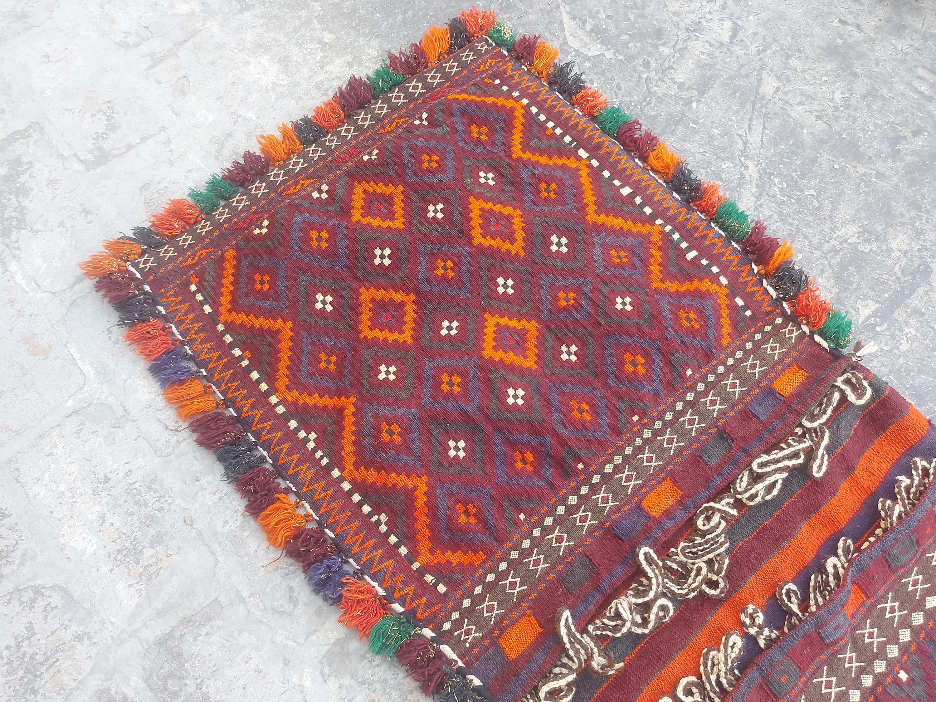 5x2 ft Handmade Afghan tatar saddlebag rug nice quality wool kilim rug flat weave maimana kilim - image 3
