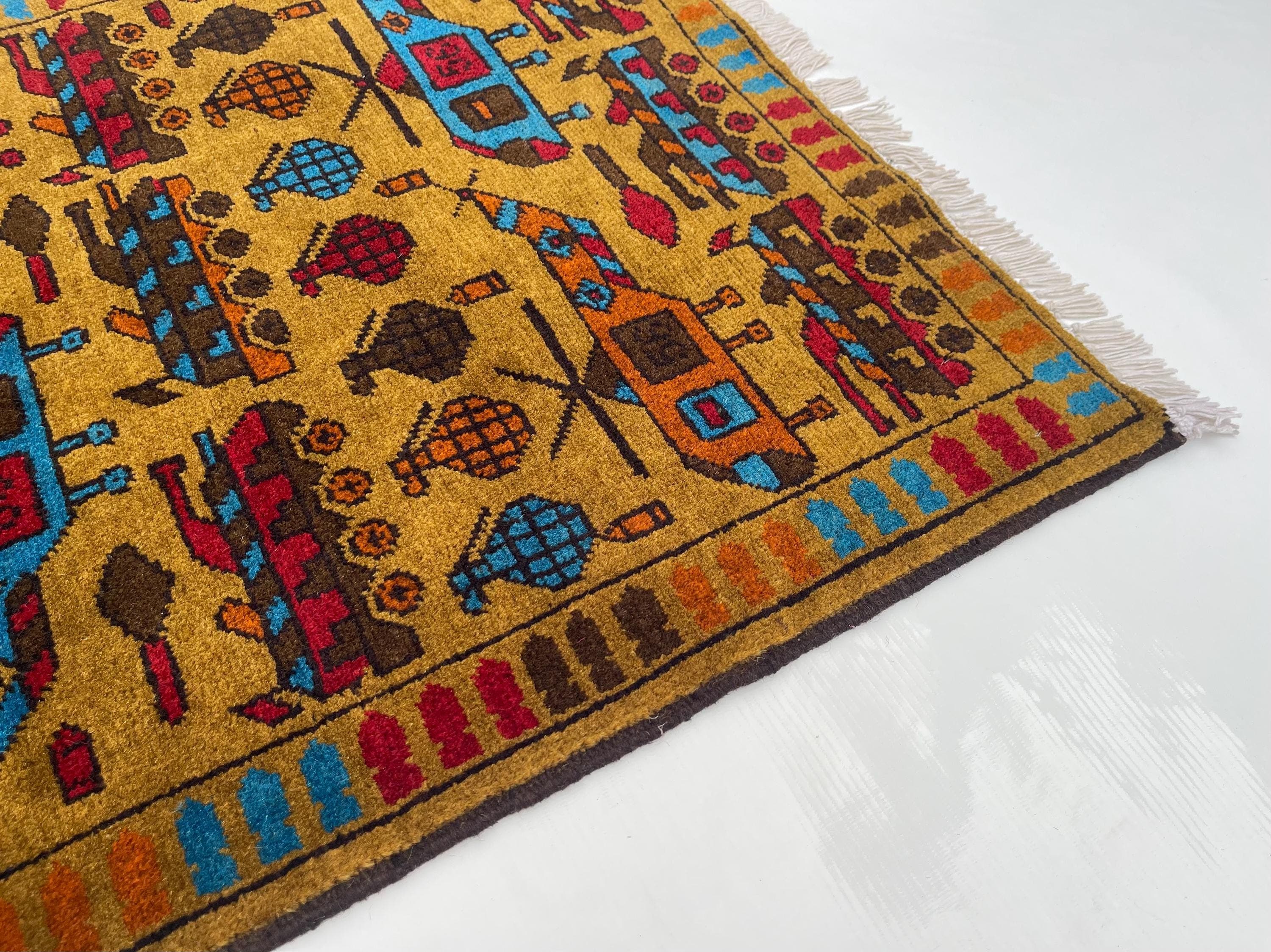 87x60 cm Handmade Afghan war rug wool rug Nomadic Rug Oriental War Rug mini rug oriental area rug folk art handicrafts #389 - image 3