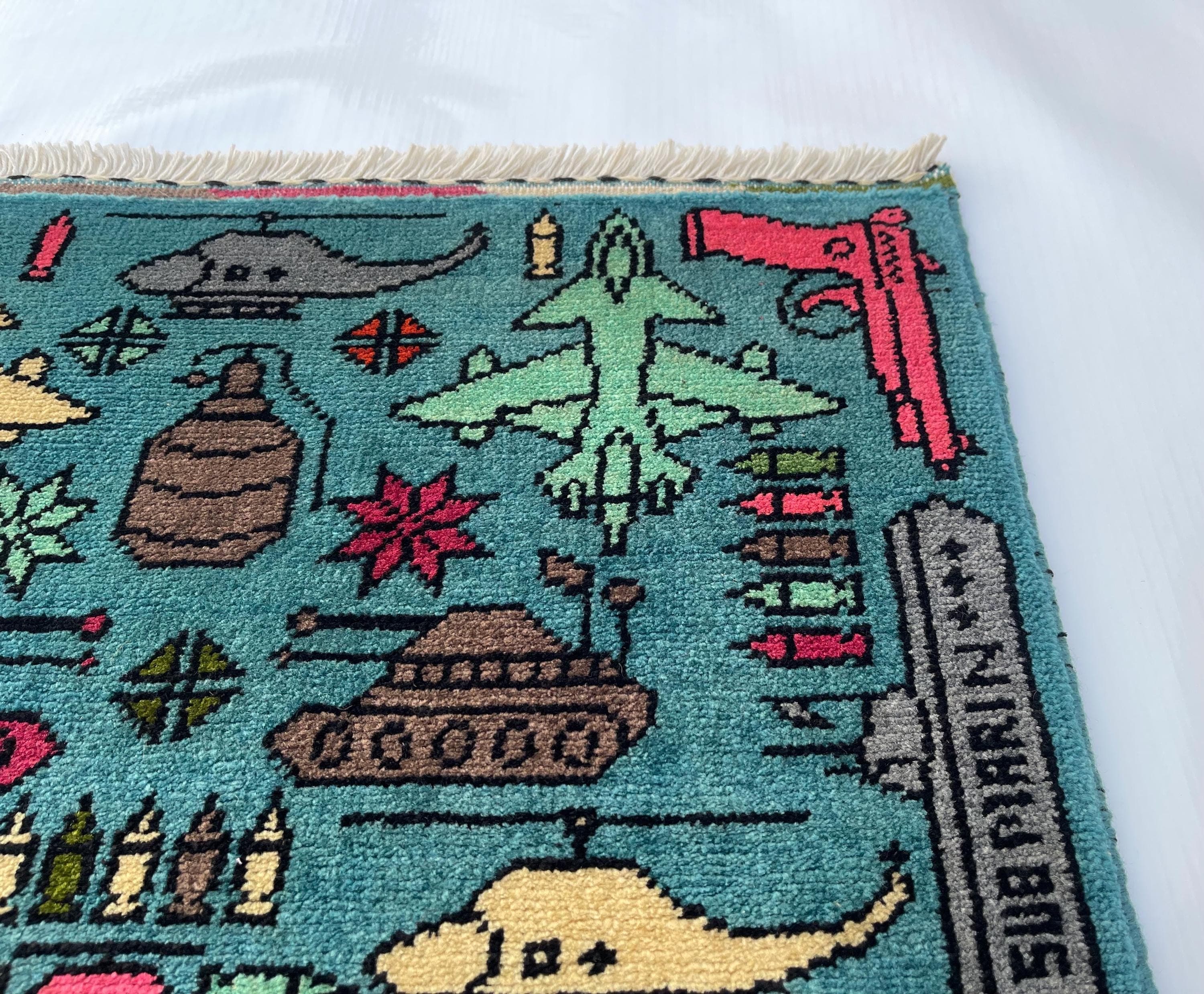 62x59cm  war rug wool rug oriental war art mini war rug handicrafts afghan war rug #240 - image 5