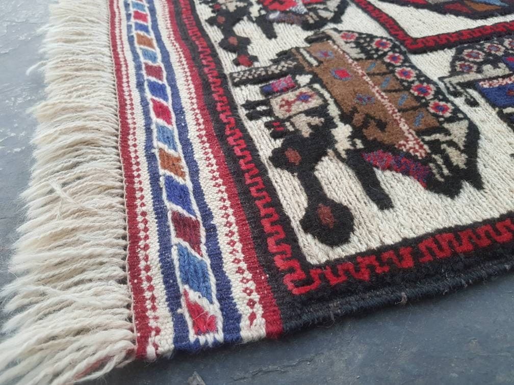 5x3 ft Handmade Afghan war rug wool rug baluch rug barjasta rug kilim/rug mix - image 5