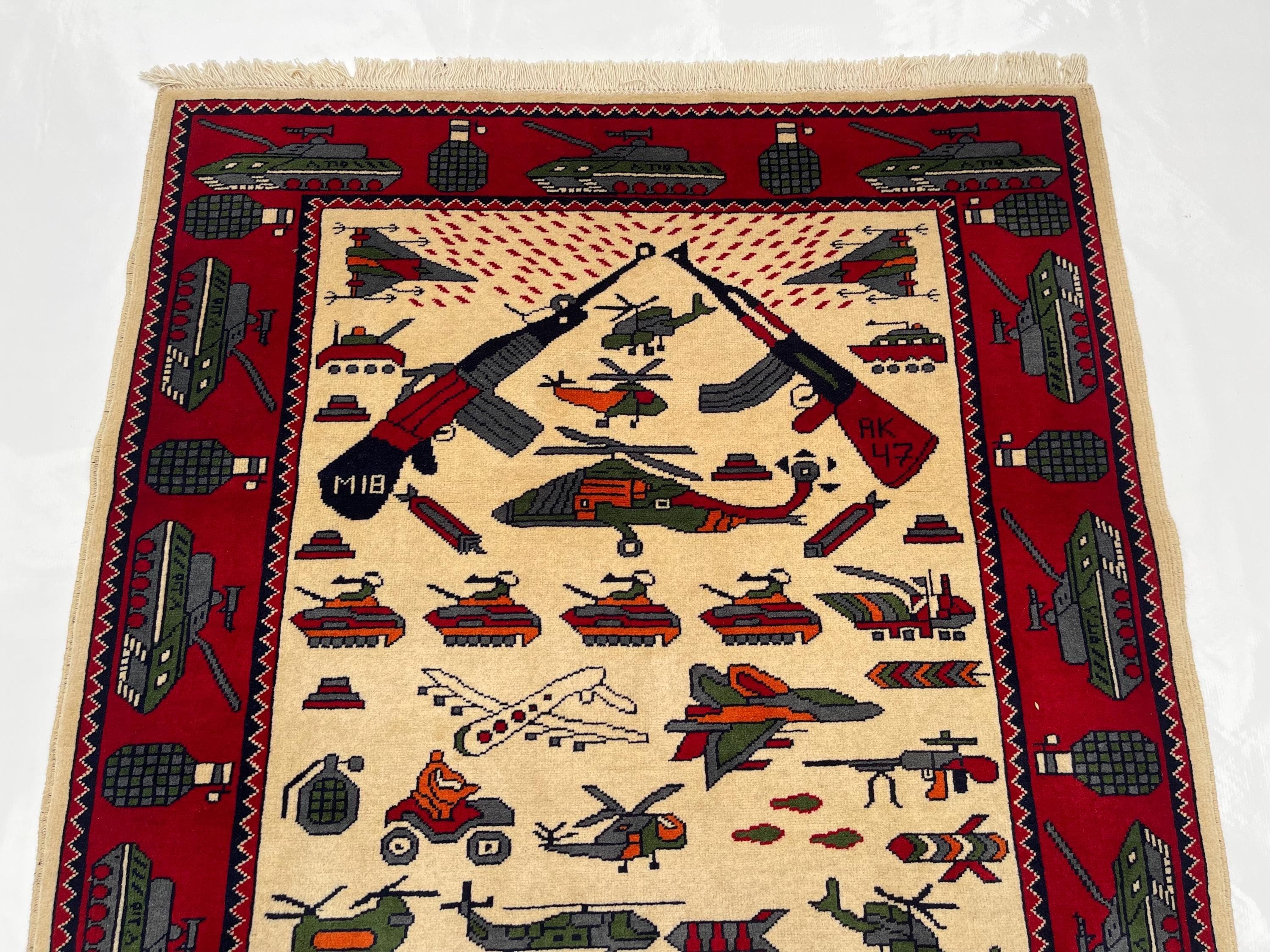 183x128 cm Ethnic rug Afghan War Art rug war Rug Tribal handicrafts Large war rug folk art - image 4