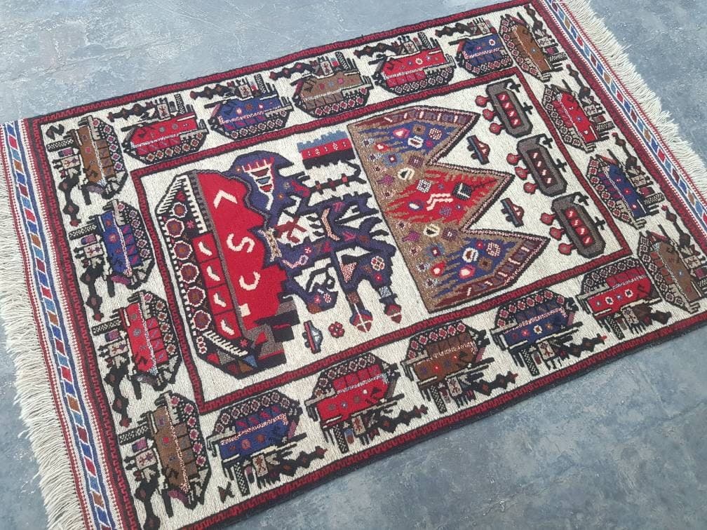 5x3 ft Handmade Afghan war rug wool rug baluch rug barjasta rug kilim/rug mix - image 3
