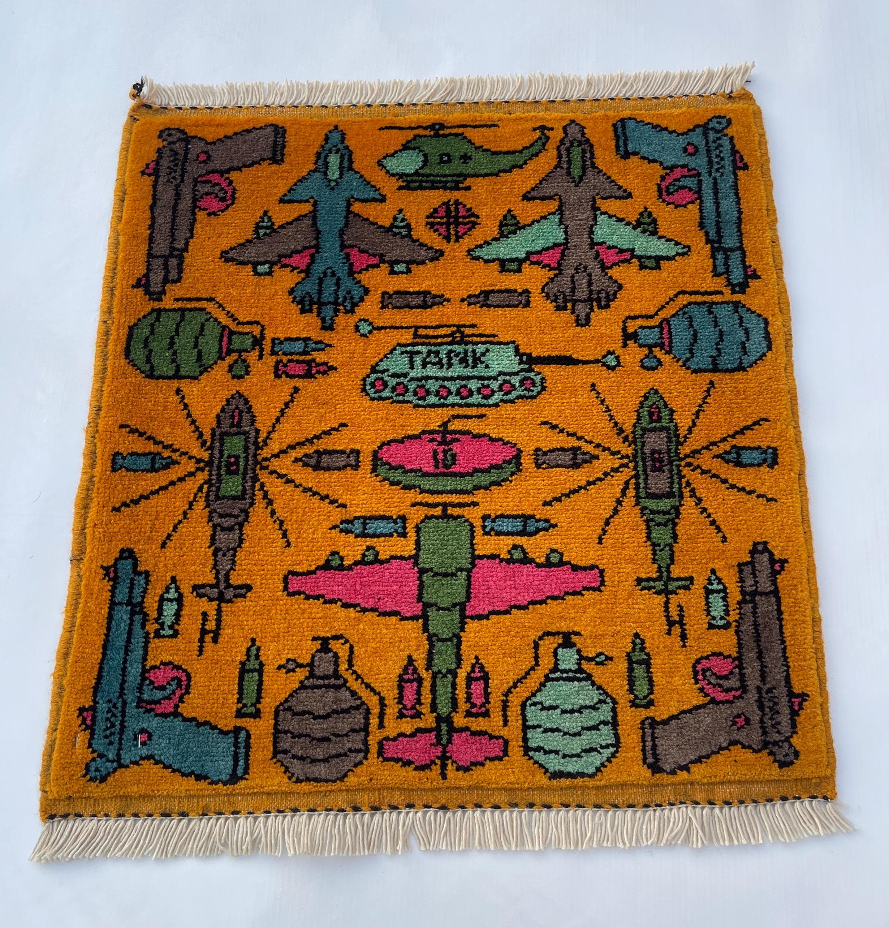 52x50cm  war rug wool rug oriental war art mini war rug Afghan war handicrafts square rug #241