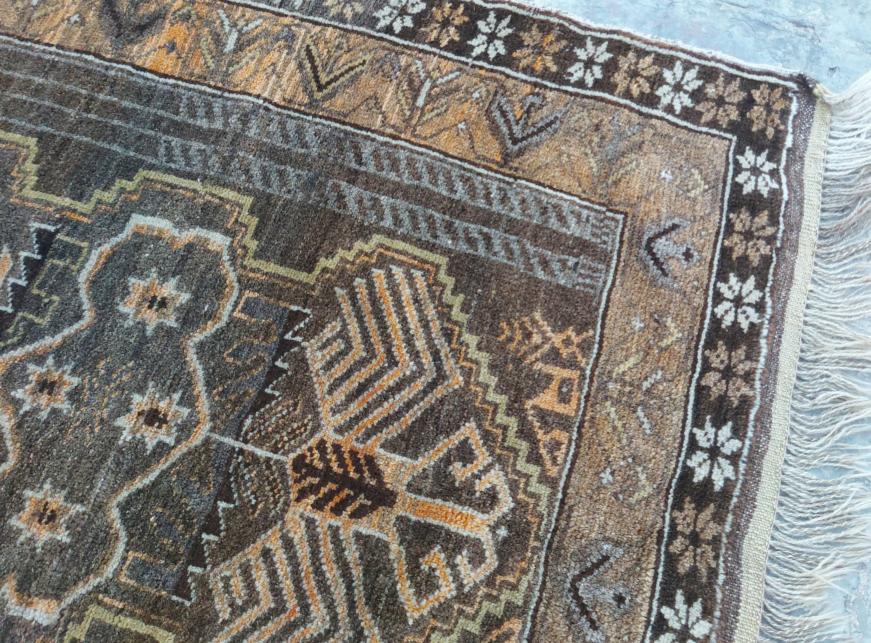 130x91cm  Handmade Afghan baluch prayer rug nice vintage wool rug tribal prayer rug Afghan prayer mat natural colours #66 - image 5