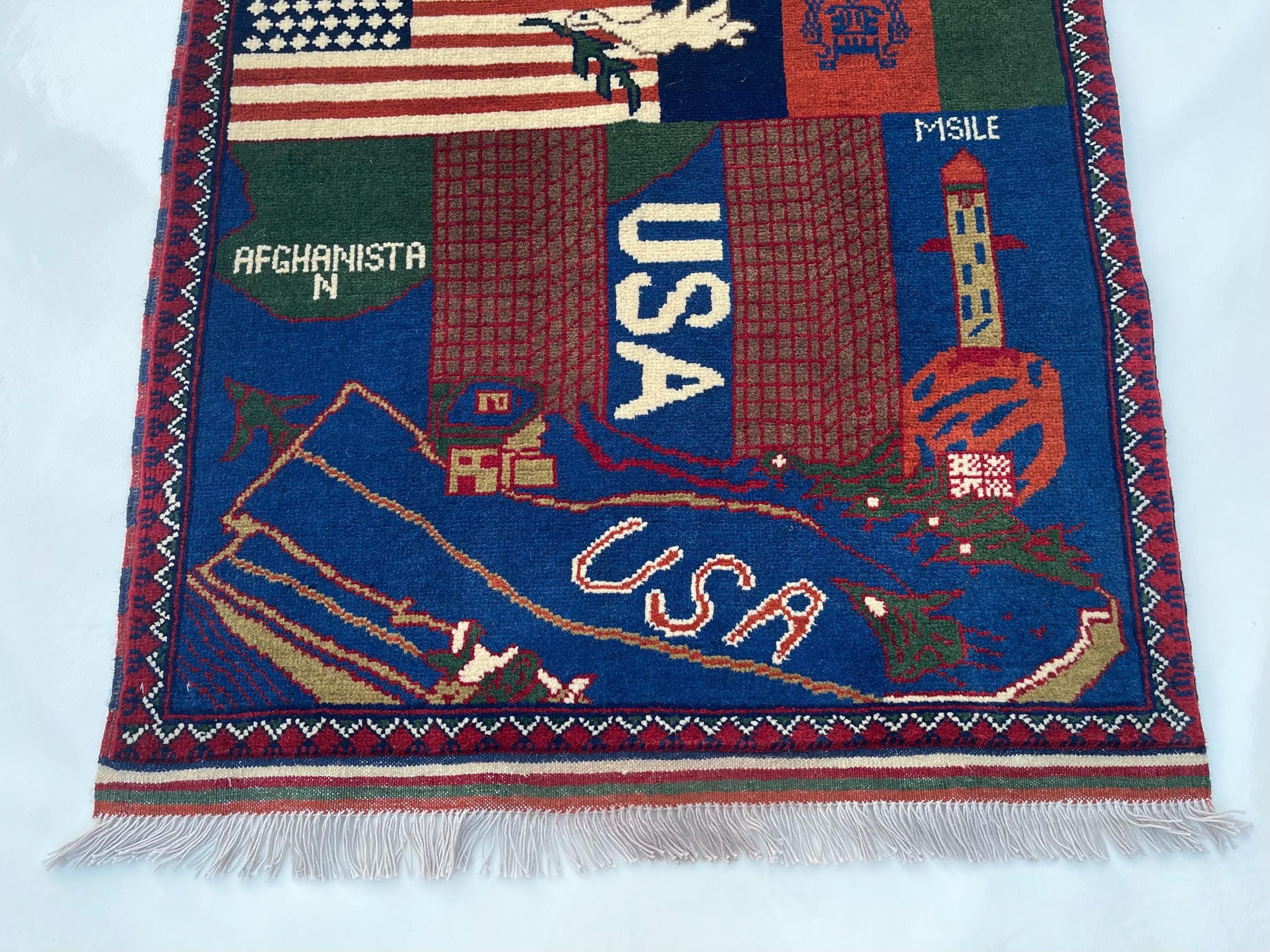 130x82 cm Handmade Afghan war rug Beautifully made wool rug Nomadic Rug Oriental War Rug large rug 9//11 handicrafts #259 - image 3