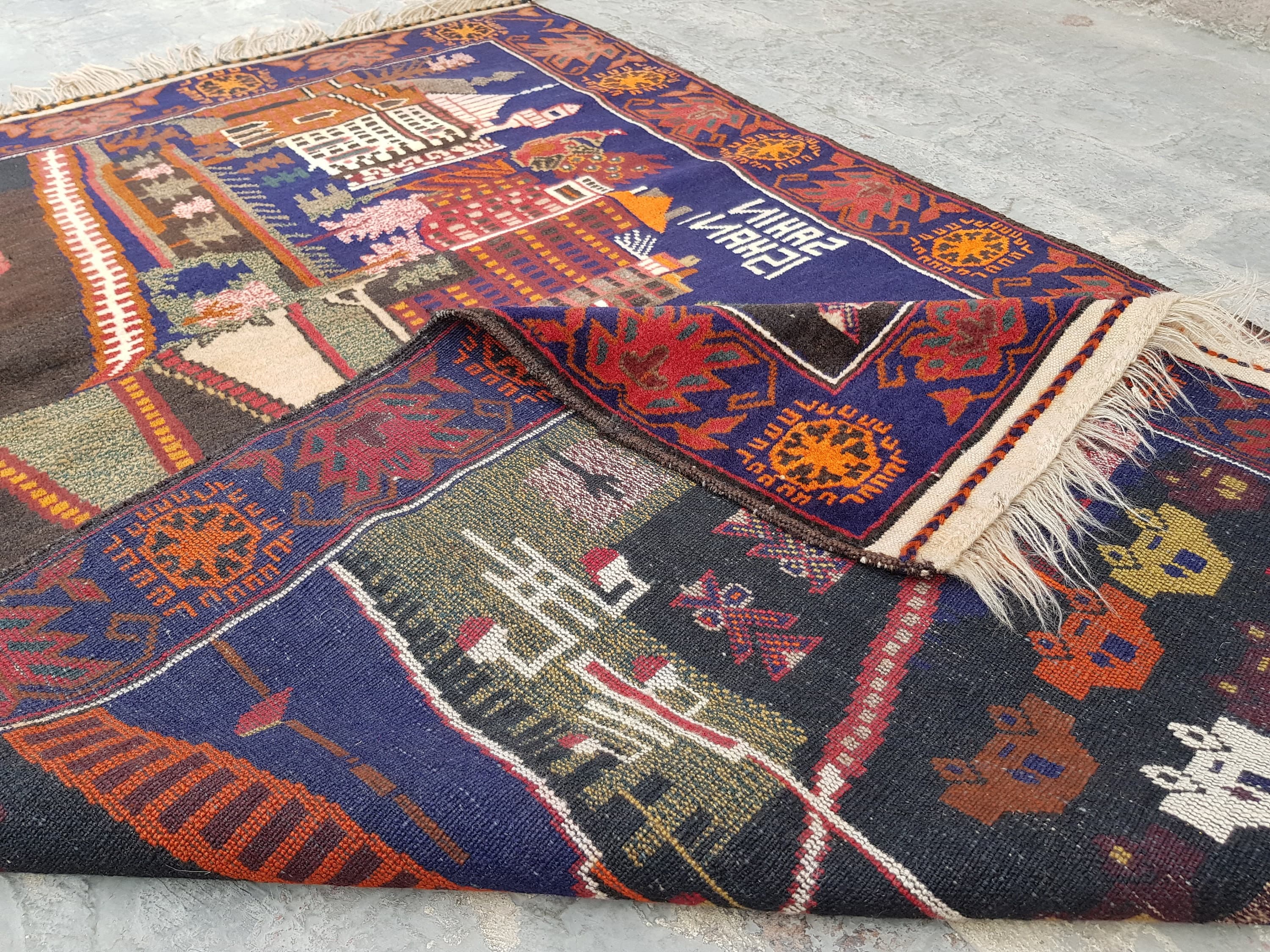 Handmade Afghan baluch rug nice wool rug oriental area rug vintage scenic rug - image 5