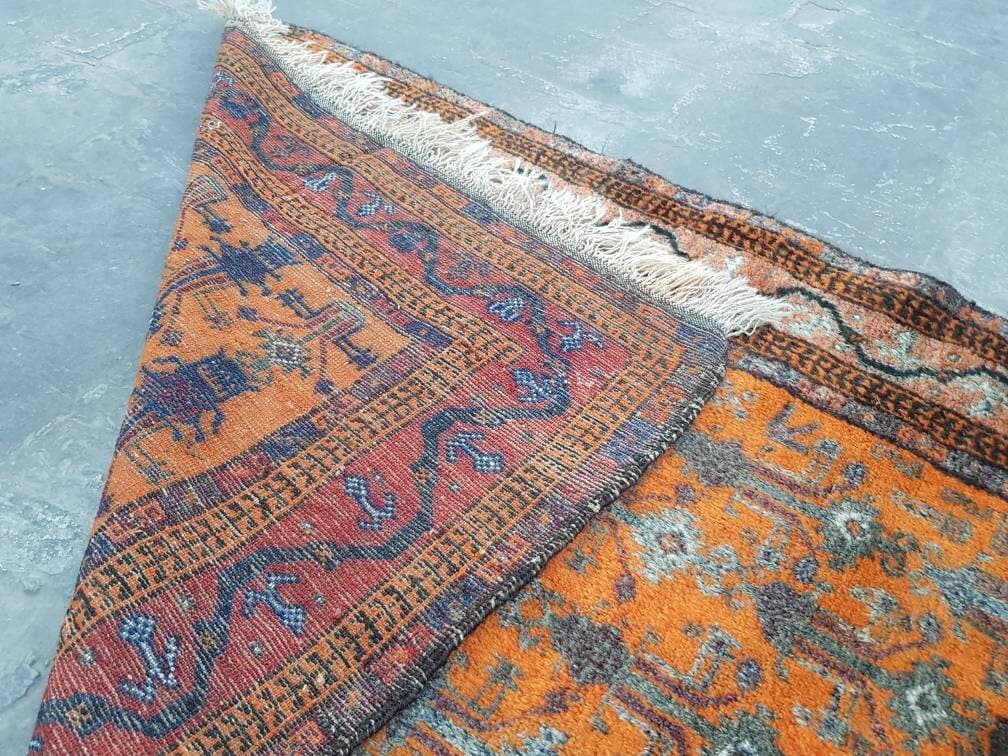 127x77 cm  Handmade Afghan baluch prayer rug nice quality wool rug tribal prayer rug Afghan muslim prayer mat orange - image 4
