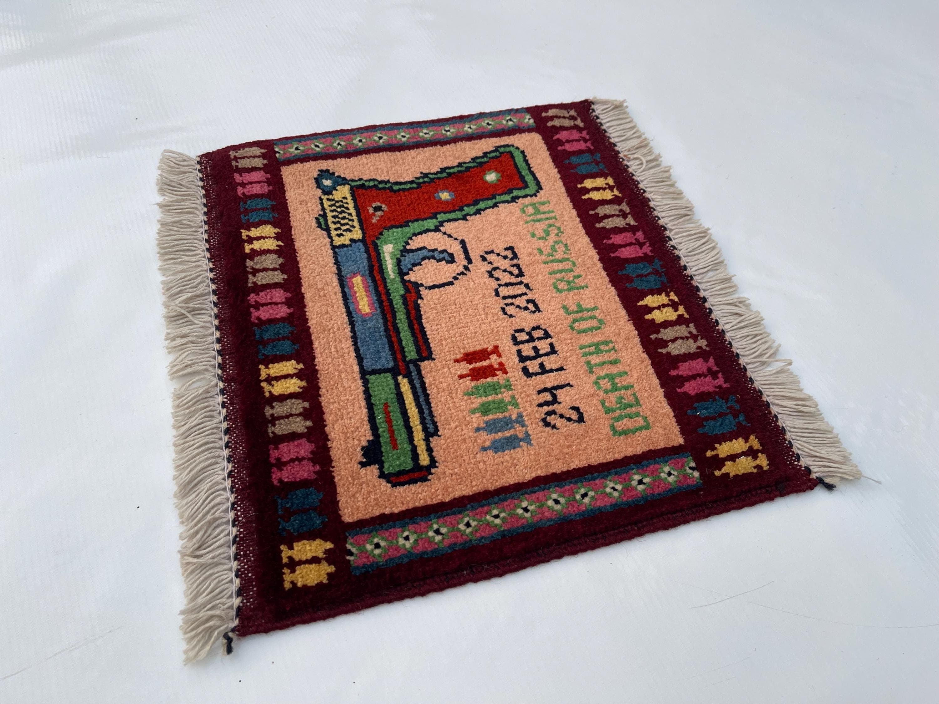 Handmade Afghan war rug wool rug oriental rug Nomadic rug art mini rug pistol rug 32x37 cm  #690 - image 3