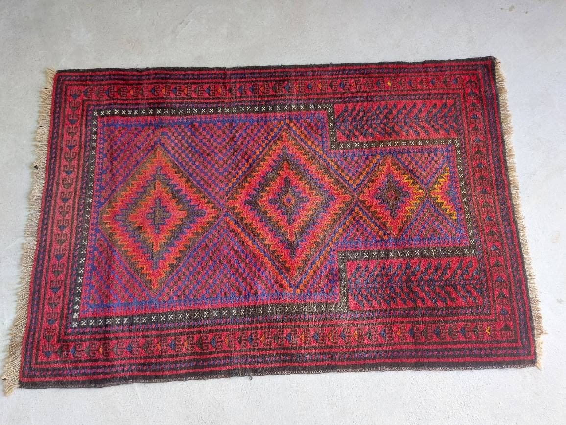 128x86 cm Handmade Afghan baluch mushvani prayer rug nice vintage wool rug tribal vegetable dyed prayer mat/rug - image 5