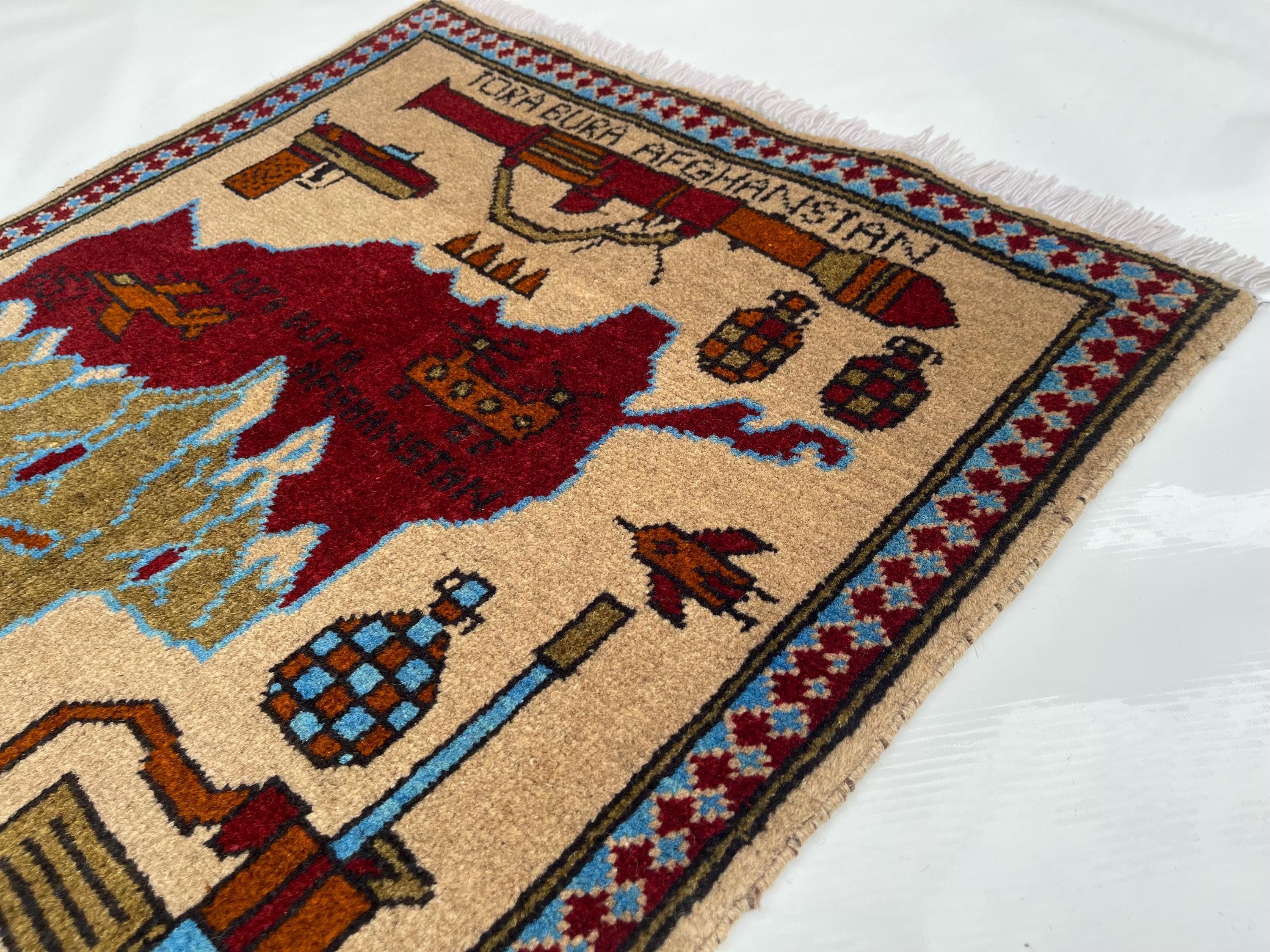 82x61 cm Classic Handmade Afghan war rug Beautifully made wool rug Nomadic Rug Oriental War Rug mini rug handicrafts #370 - image 4