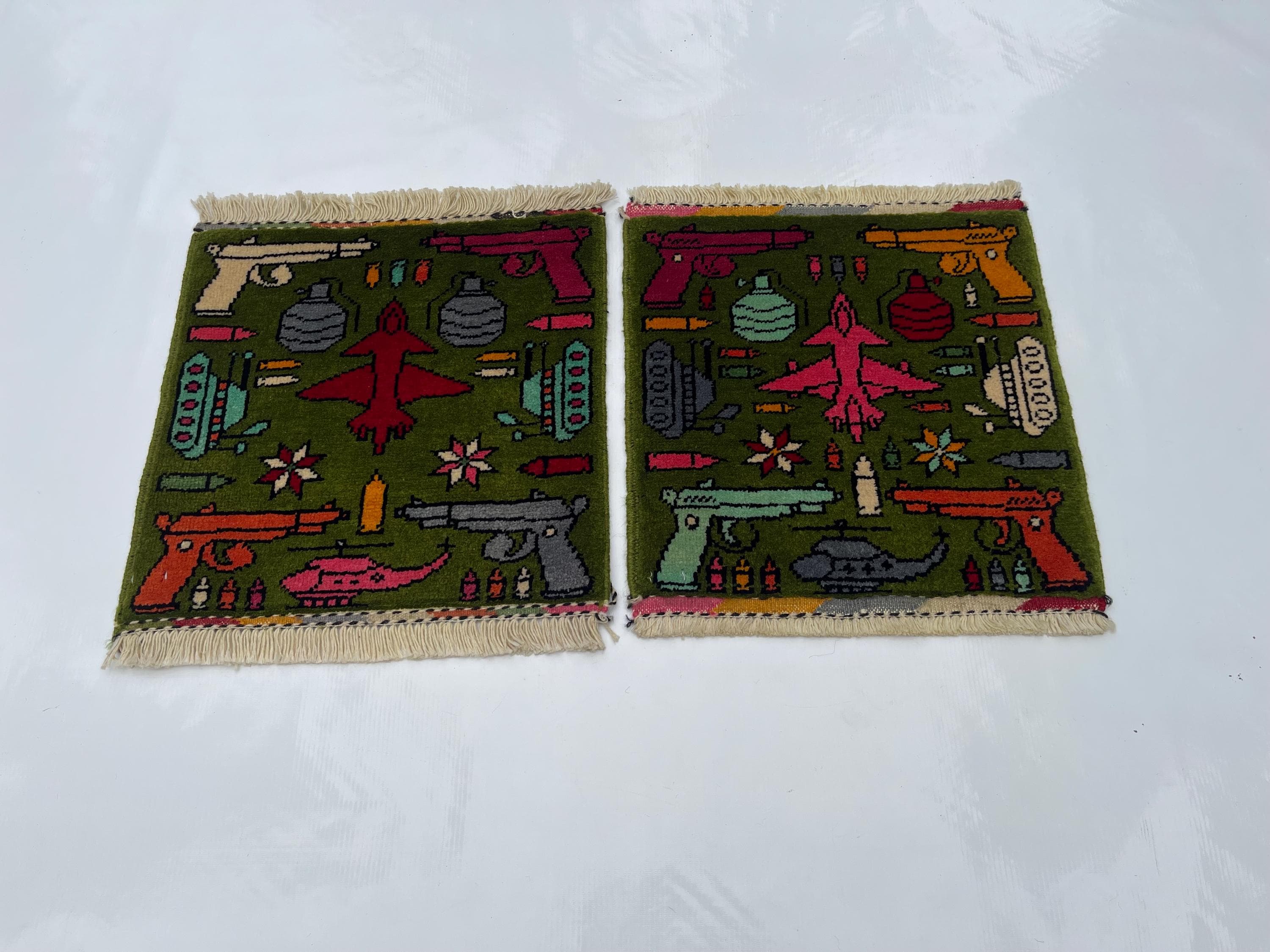 44x40 cm Handmade Afghan war rug pair wool rug war rug oriental area rug mini war rug handicrafts #353 - image 4