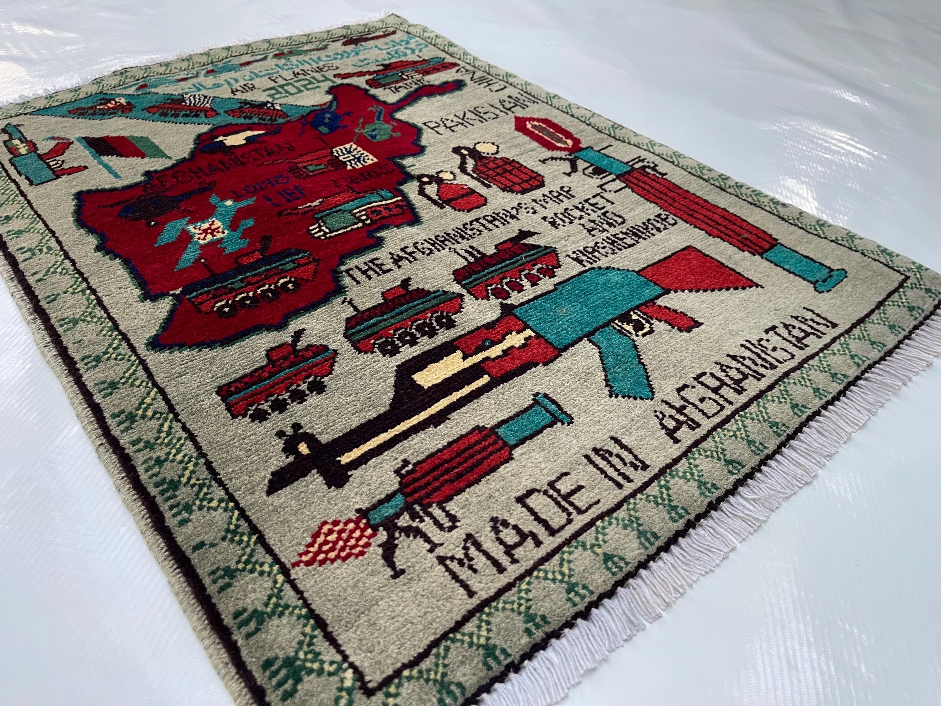 79x60 cm Handmade Afghan war rug wool rug shindand wool rug war art rug folk art war rug handicrafts beautifully made mini rug #516 - image 4