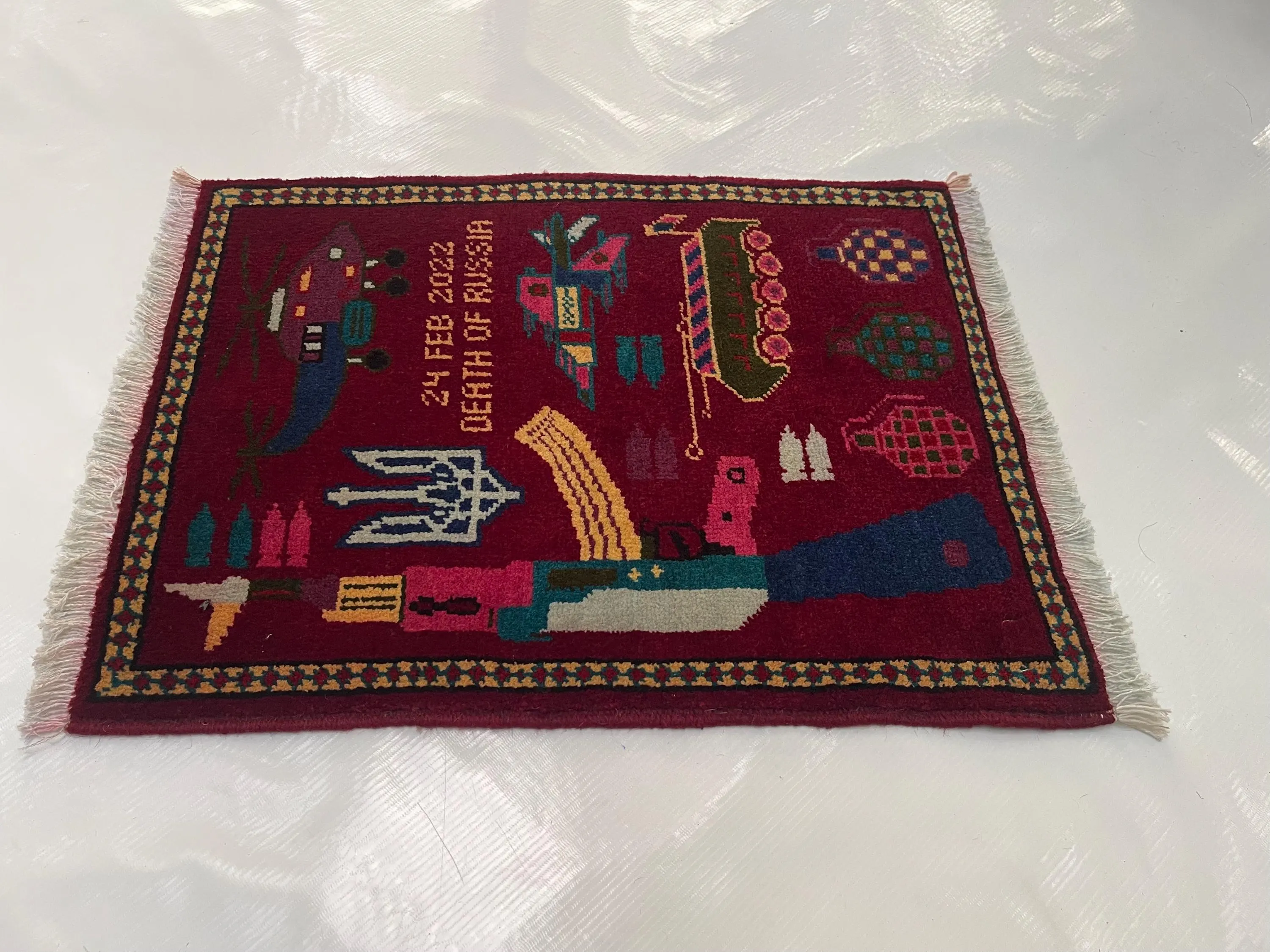 60x45 cm Classic Handmade Afghan war rug Beautifully made wool rug Nomadic Rug Oriental War Rug mini rug Ukraine war motifs merinos #807 - image 5