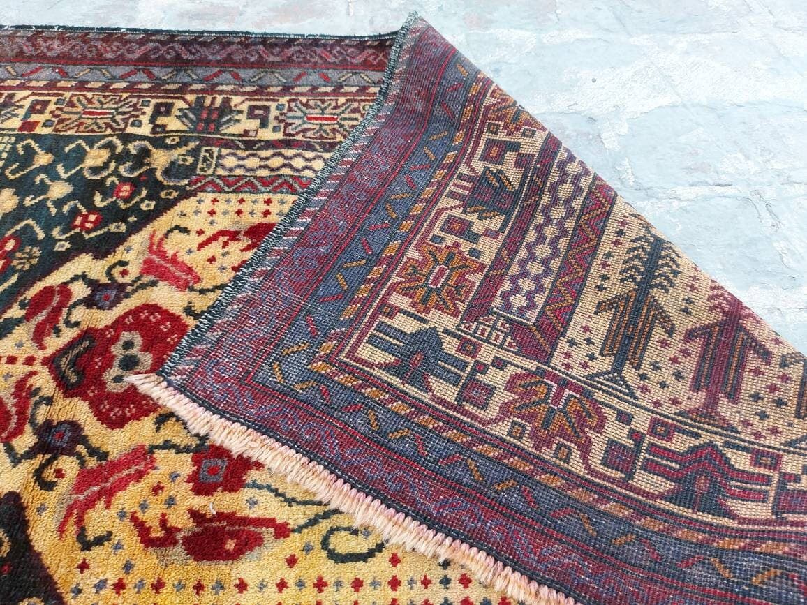 5x3 ft Handmade Afghan baluch prayer rug nice quality wool rug tribal baluch prayer mat vintage - image 5